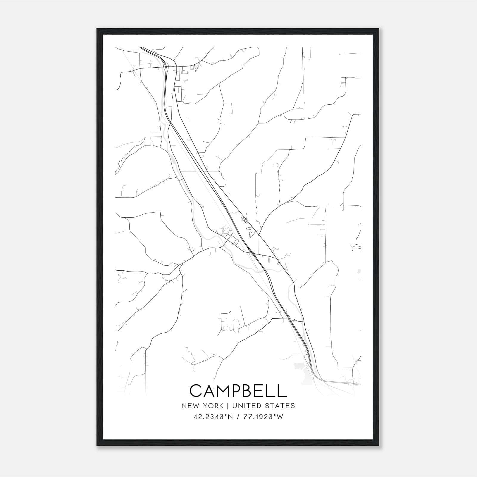 Campbell New York Map Poster, Modern Home Decor Wall Art Print Campbell New York Map Poster, Modern Home Decor Wall Art Print