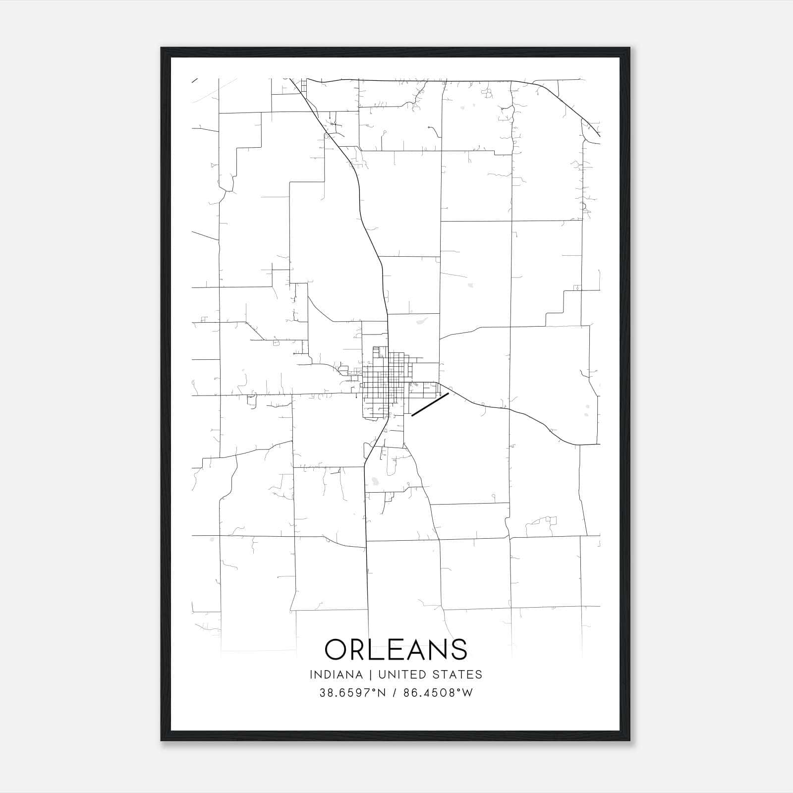 Orleans Indiana Map Poster, Modern Home Decor Wall Art Print Orleans Indiana Map Poster, Modern Home Decor Wall Art Print