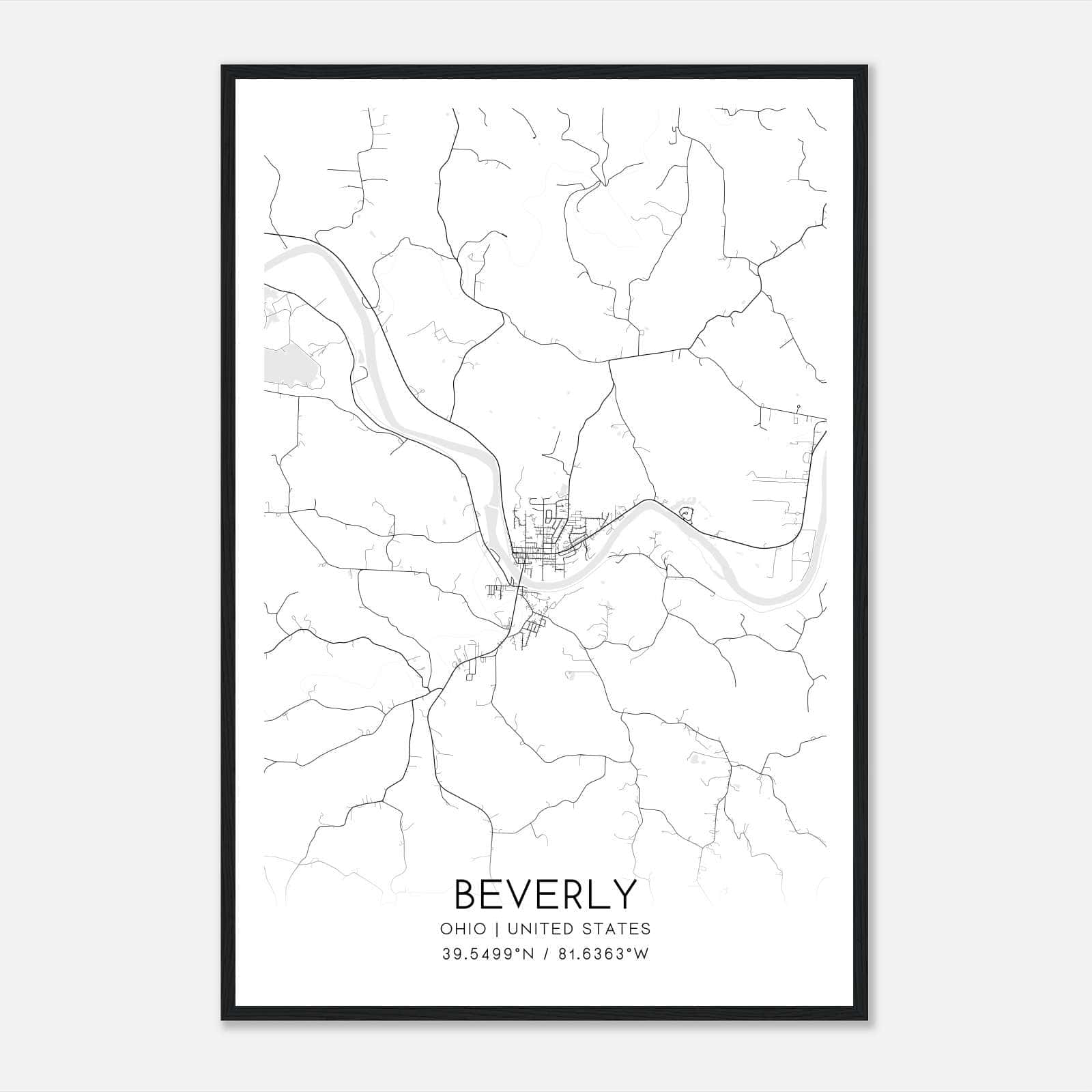 Beverly Ohio Map Poster, Modern Home Decor Wall Art Print Beverly Ohio Map Poster, Modern Home Decor Wall Art Print