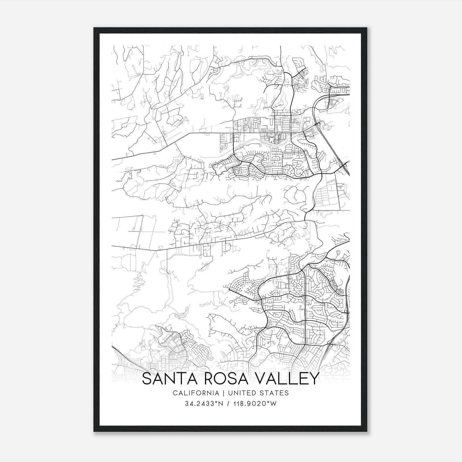 Santa Rosa Valley California Map Poster, Modern Home Decor Wall Art Print Santa Rosa Valley California Map Poster, Modern Home Decor Wall Art Print