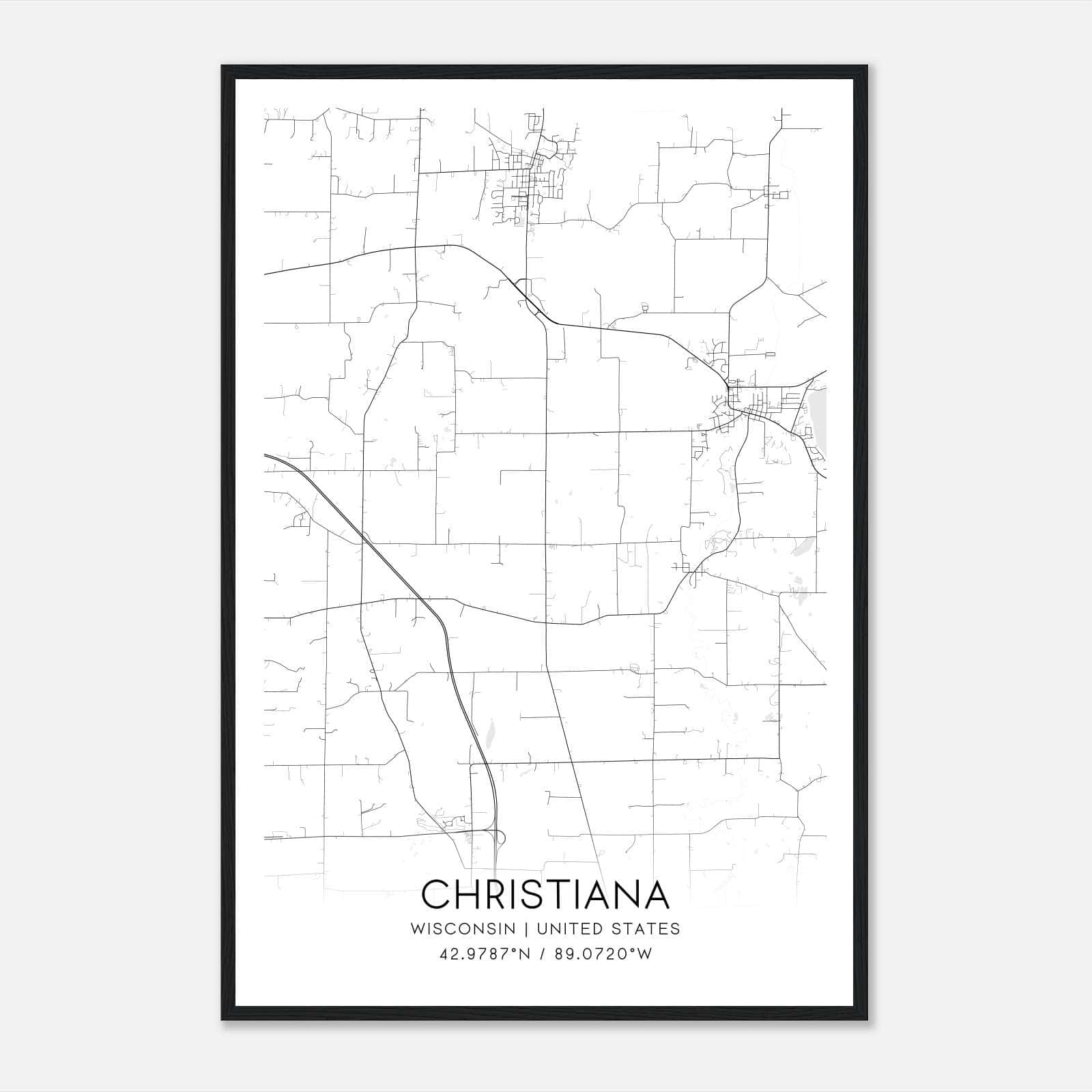 Christiana Wisconsin Map Poster, Modern Home Decor Wall Art Print Christiana Wisconsin Map Poster, Modern Home Decor Wall Art Print