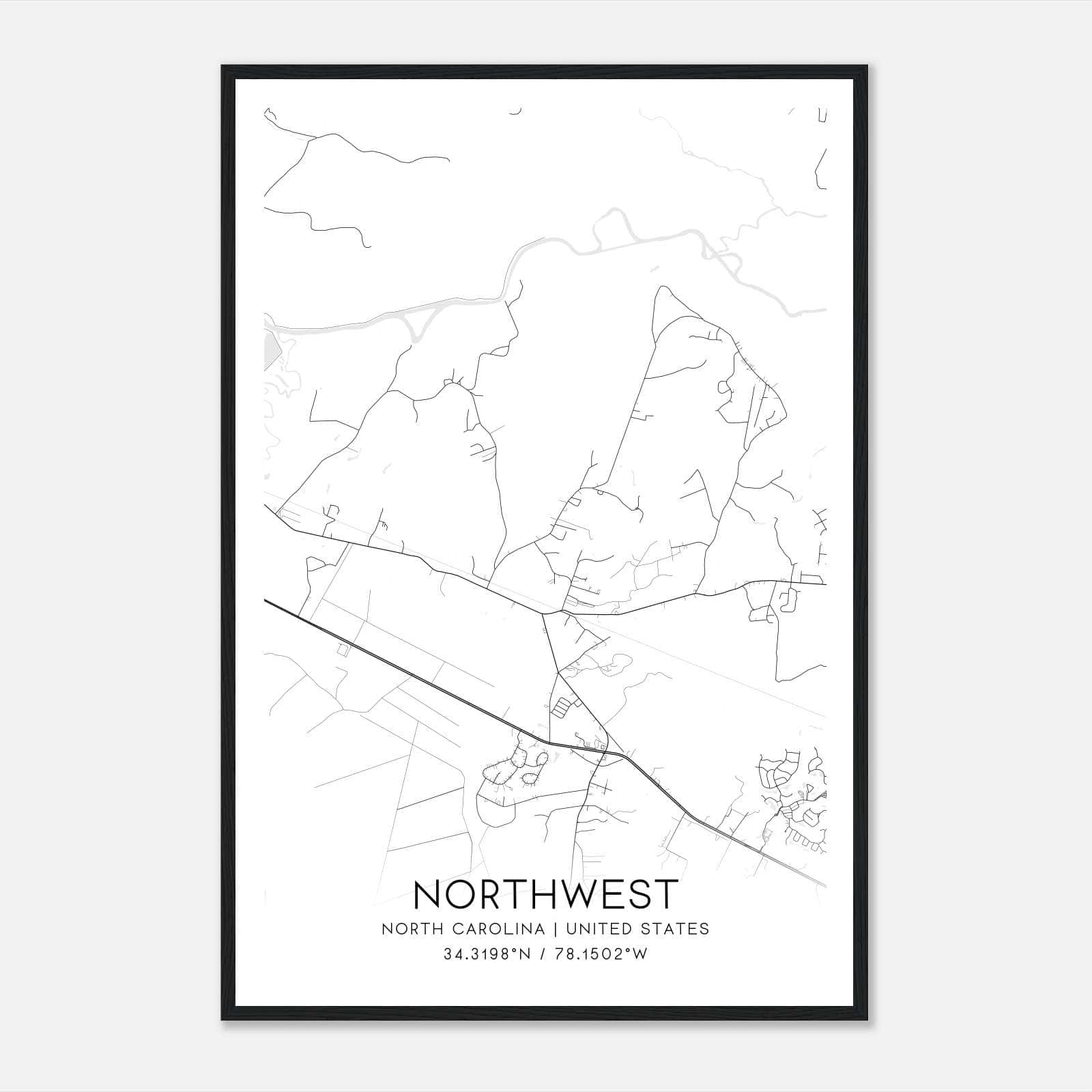 Northwest North Carolina Map Poster, Modern Home Decor Wall Art Print Northwest North Carolina Map Poster, Modern Home Decor Wall Art Print