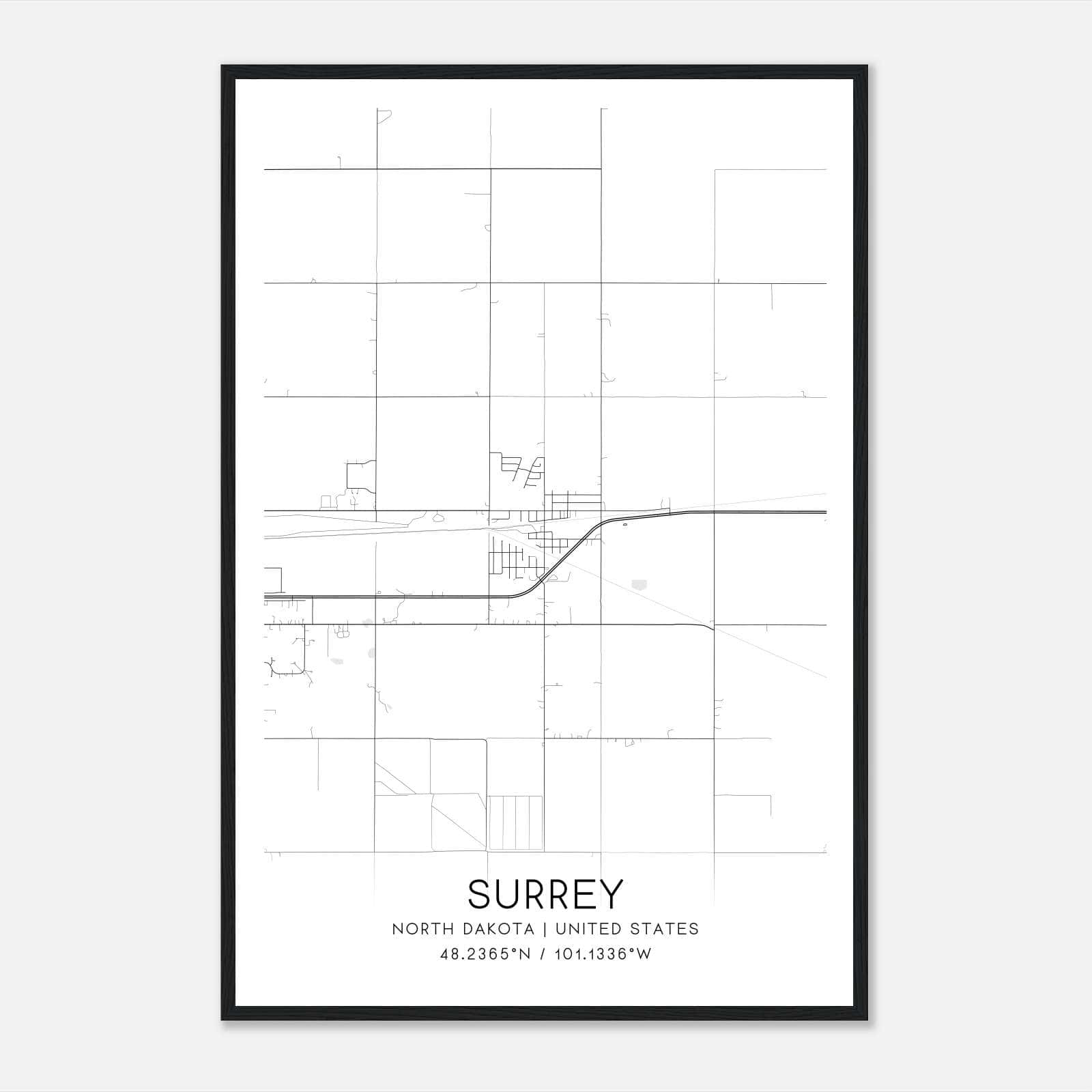 Surrey North Dakota Map Poster, Modern Home Decor Wall Art Print Surrey North Dakota Map Poster, Modern Home Decor Wall Art Print