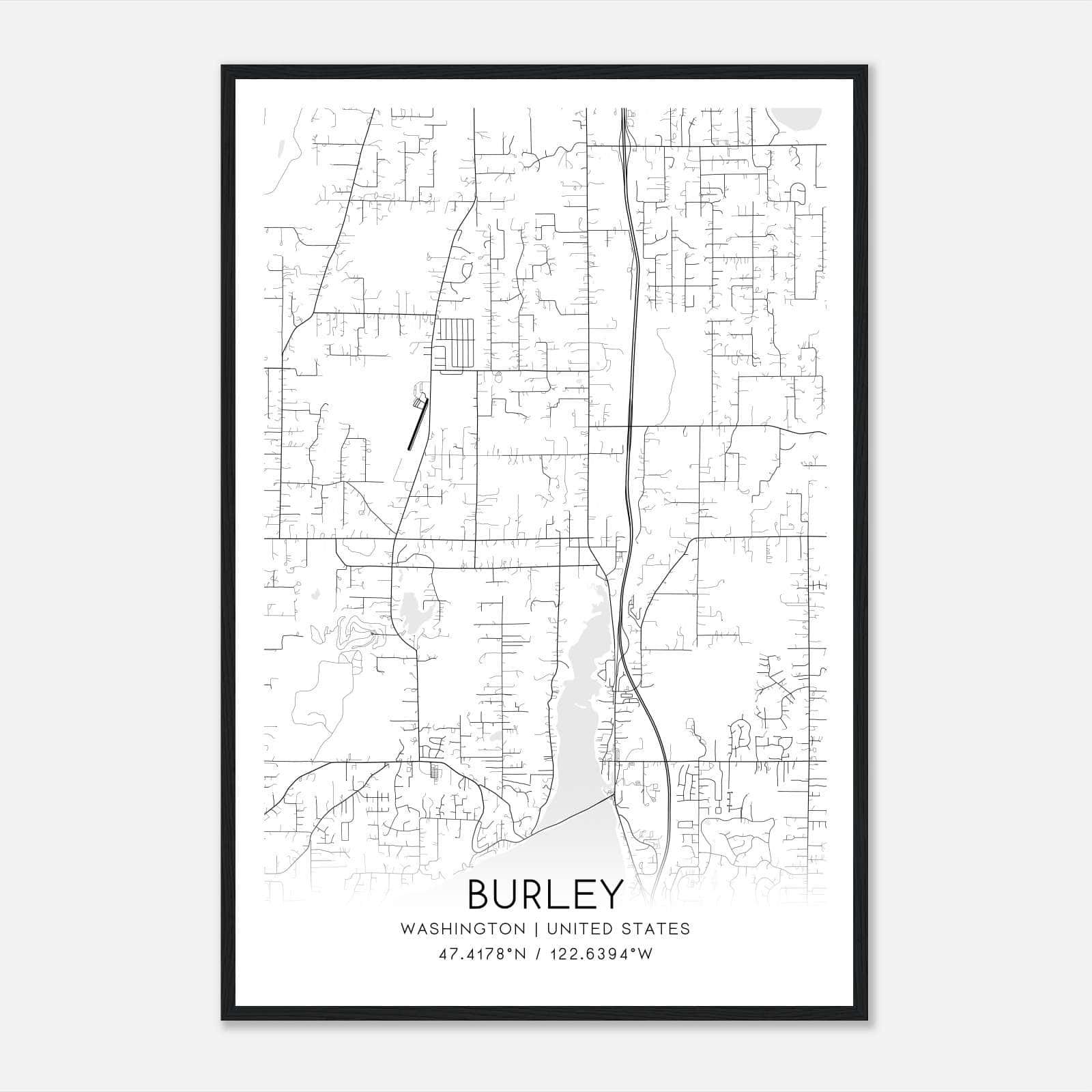 Burley Washington Map Poster, Modern Home Decor Wall Art Print Burley Washington Map Poster, Modern Home Decor Wall Art Print