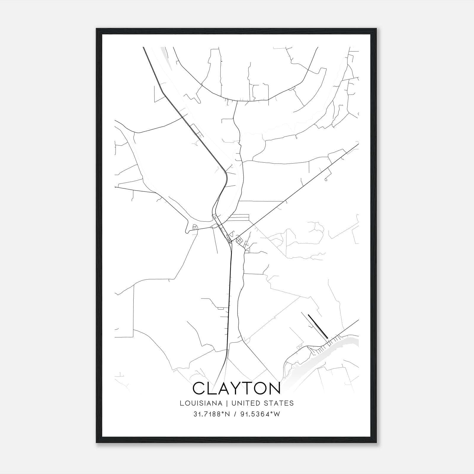 Clayton Louisiana Map Poster, Modern Home Decor Wall Art Print Clayton Louisiana Map Poster, Modern Home Decor Wall Art Print