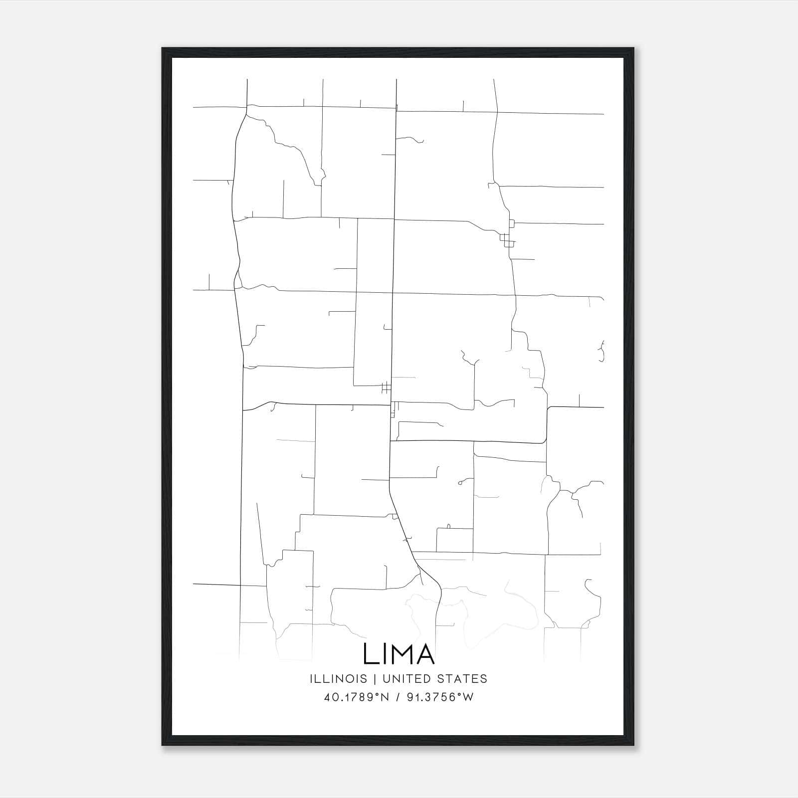 Lima Illinois Map Poster, Modern Home Decor Wall Art Print Lima Illinois Map Poster, Modern Home Decor Wall Art Print
