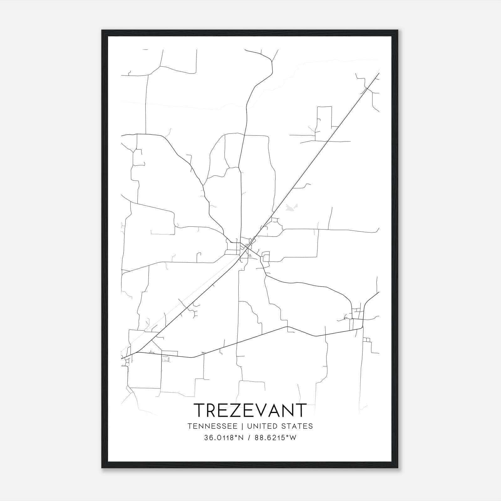 Trezevant Tennessee Map Poster, Modern Home Decor Wall Art Print Trezevant Tennessee Map Poster, Modern Home Decor Wall Art Print