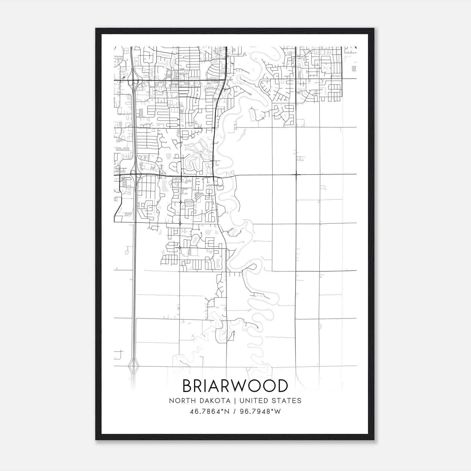 Briarwood North Dakota Map Poster, Modern Home Decor Wall Art Print Briarwood North Dakota Map Poster, Modern Home Decor Wall Art Print
