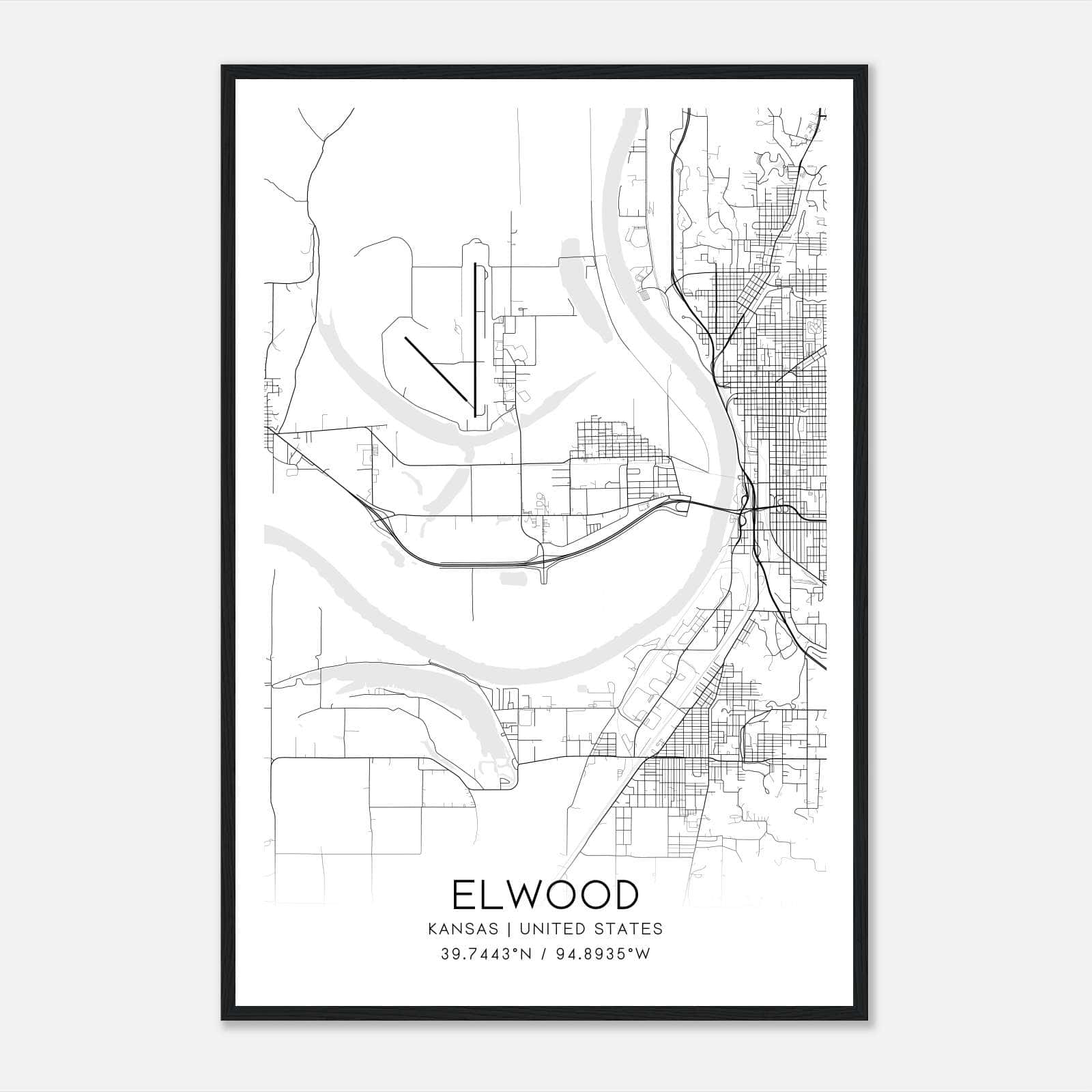 Elwood Kansas Map Poster, Modern Home Decor Wall Art Print Elwood Kansas Map Poster, Modern Home Decor Wall Art Print