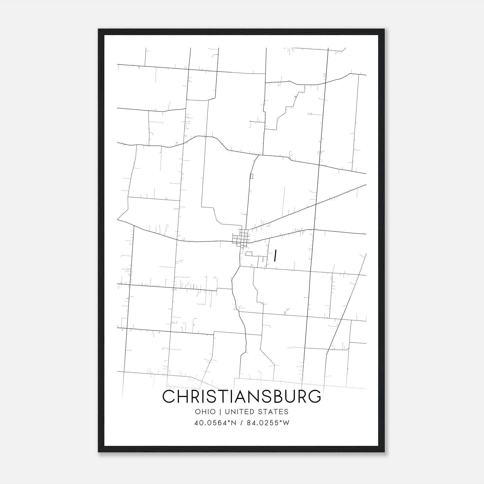 Christiansburg Ohio Map Poster, Modern Home Decor Wall Art Print Christiansburg Ohio Map Poster, Modern Home Decor Wall Art Print