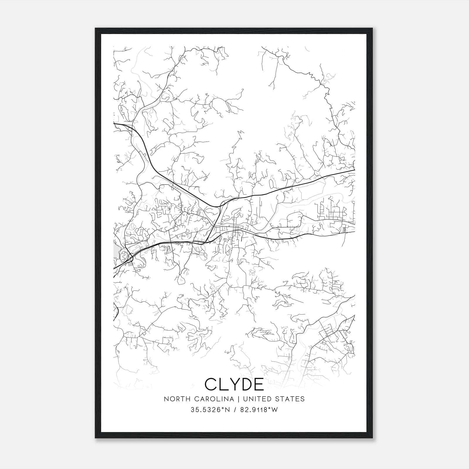 Clyde North Carolina Map Poster, Modern Home Decor Wall Art Print Clyde North Carolina Map Poster, Modern Home Decor Wall Art Print