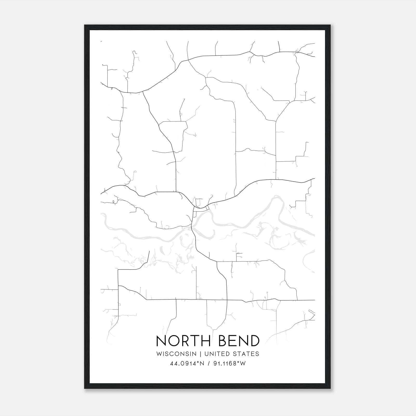 North Bend Wisconsin Map Poster, Modern Home Decor Wall Art Print North Bend Wisconsin Map Poster, Modern Home Decor Wall Art Print