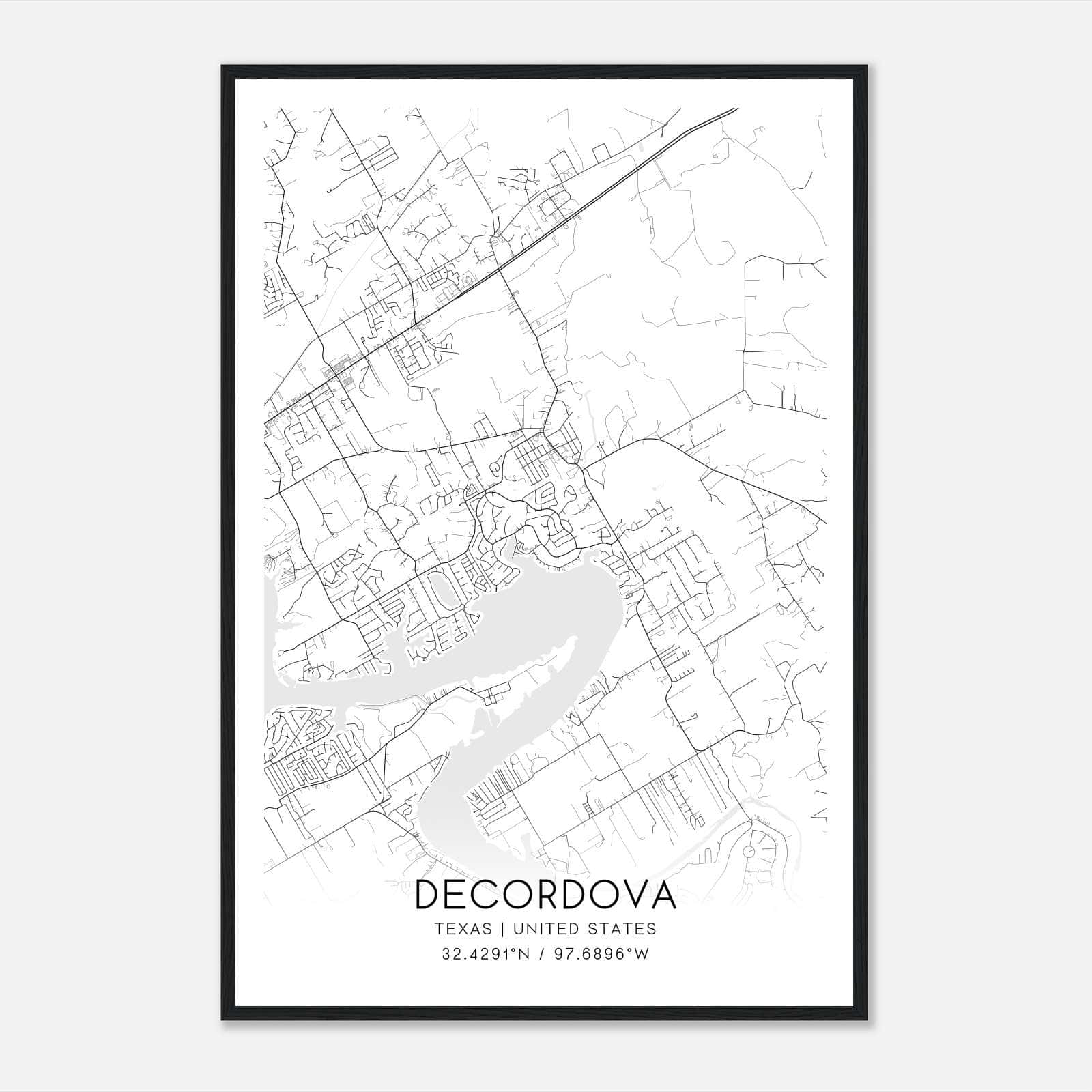 Decordova Texas Map Poster, Modern Home Decor Wall Art Print Decordova Texas Map Poster, Modern Home Decor Wall Art Print