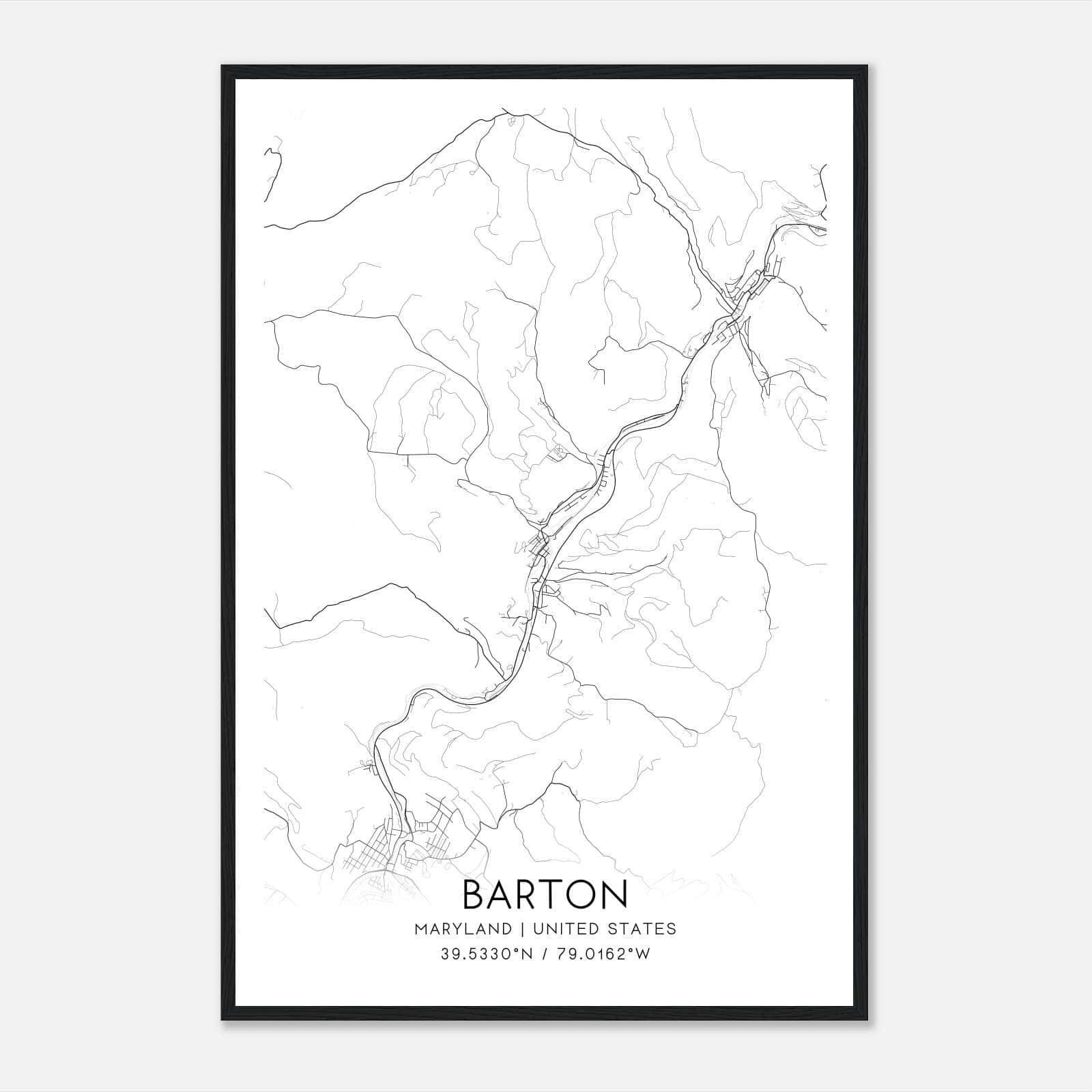 Barton Maryland Map Poster, Modern Home Decor Wall Art Print Barton Maryland Map Poster, Modern Home Decor Wall Art Print