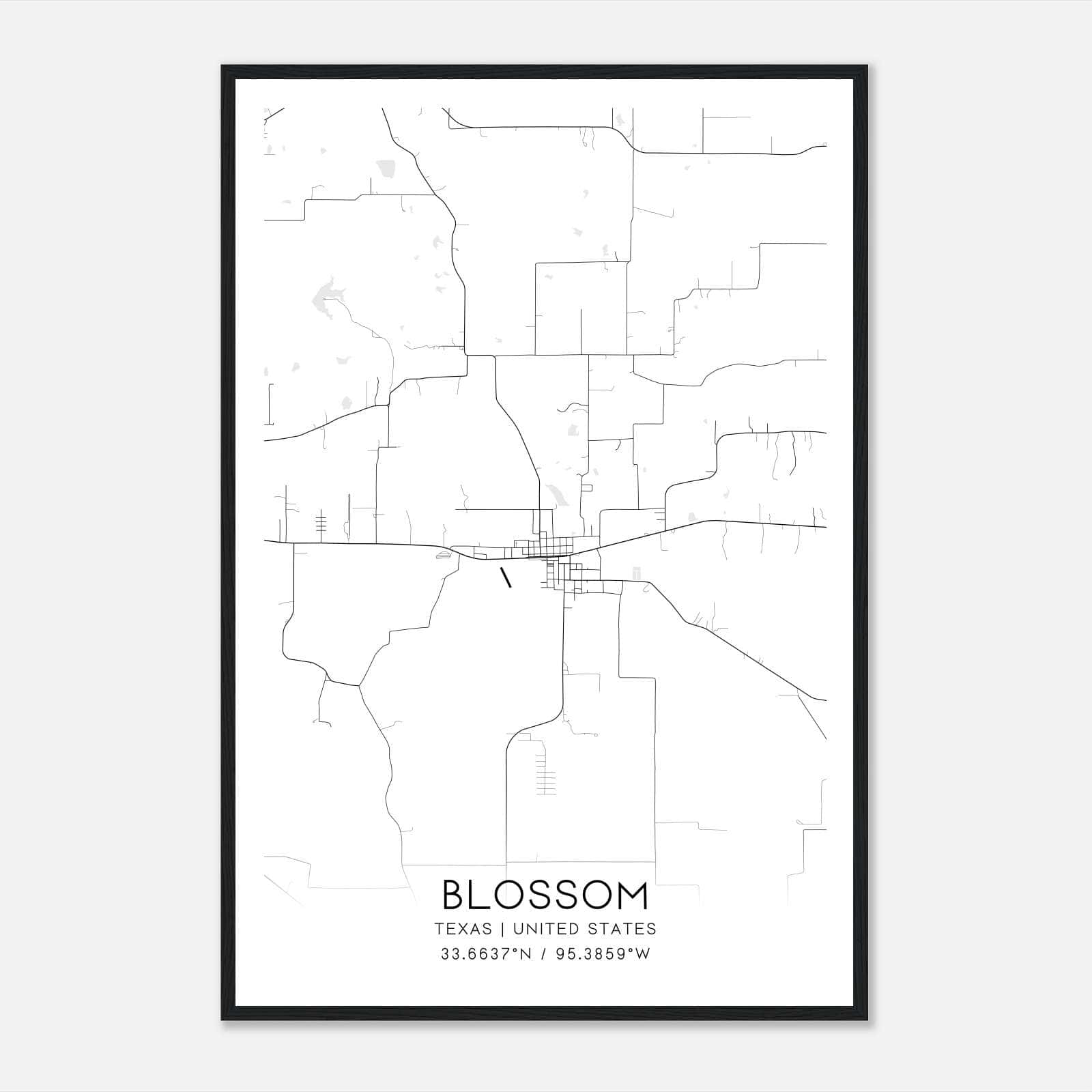 Blossom Texas Map Poster, Modern Home Decor Wall Art Print Blossom Texas Map Poster, Modern Home Decor Wall Art Print