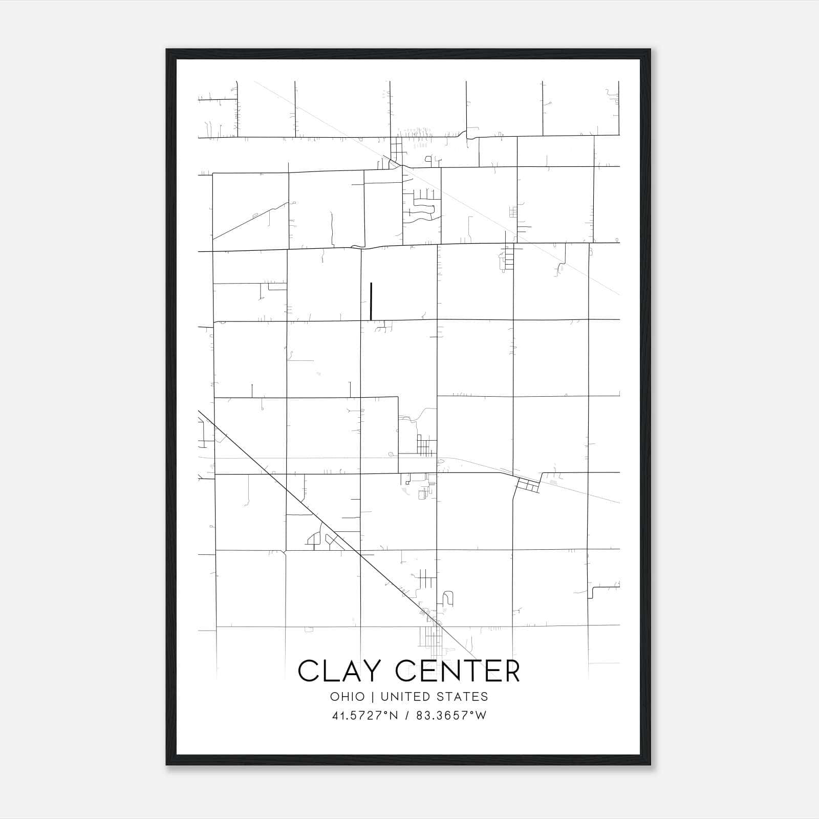 Clay Center Ohio Map Poster, Modern Home Decor Wall Art Print Clay Center Ohio Map Poster, Modern Home Decor Wall Art Print