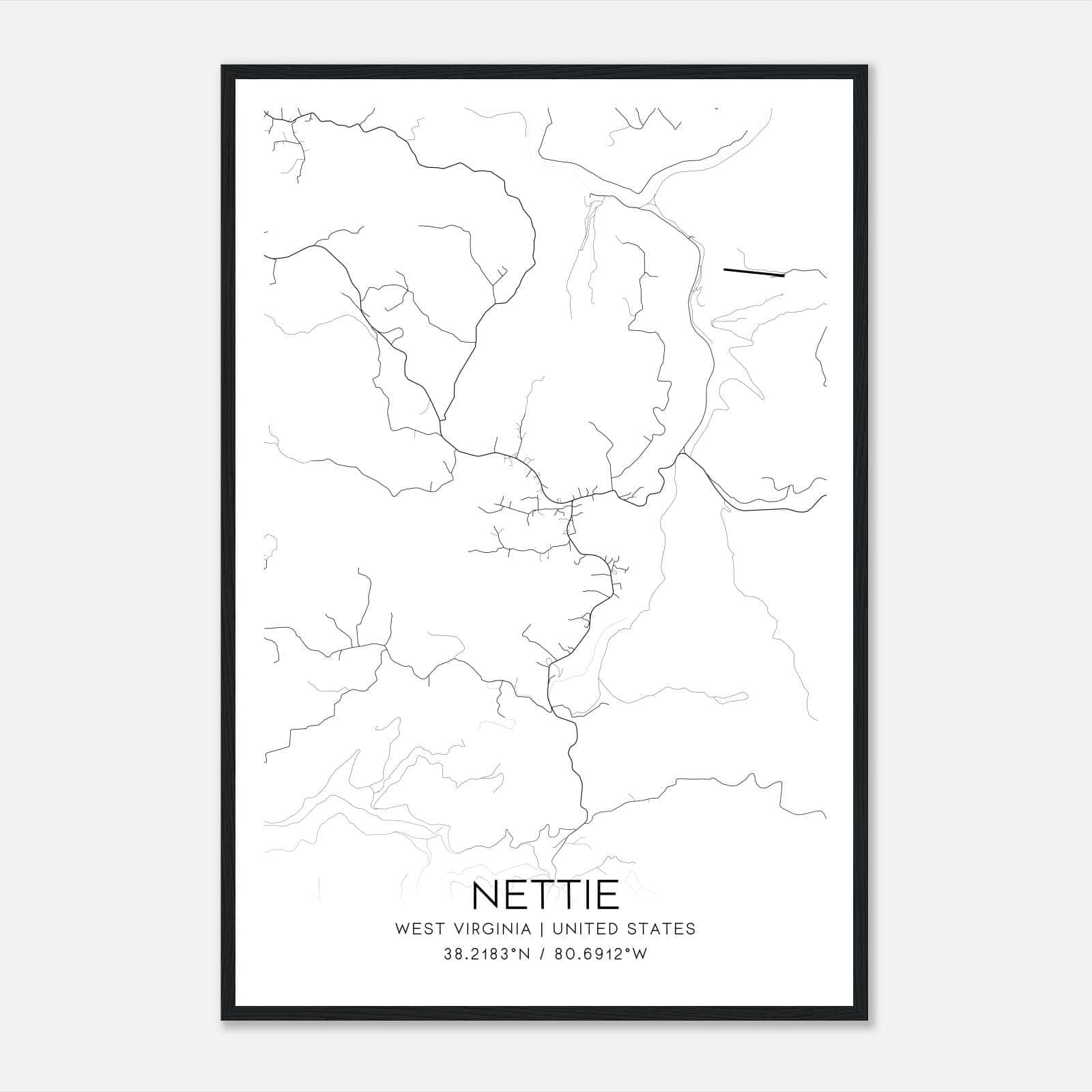 Nettie West Virginia Map Poster, Modern Home Decor Wall Art Print Nettie West Virginia Map Poster, Modern Home Decor Wall Art Print