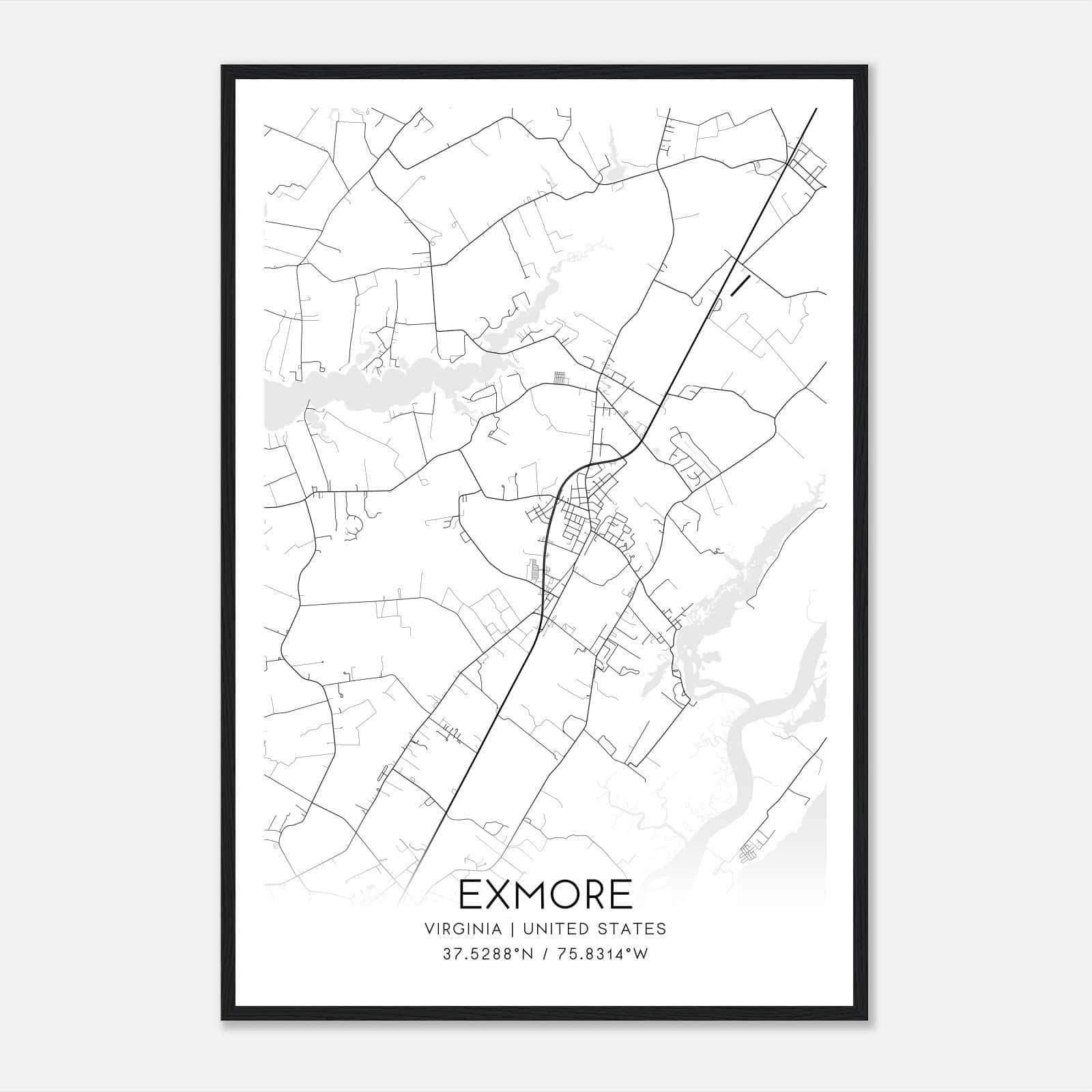 Exmore Virginia Map Poster, Modern Home Decor Wall Art Print Exmore Virginia Map Poster, Modern Home Decor Wall Art Print