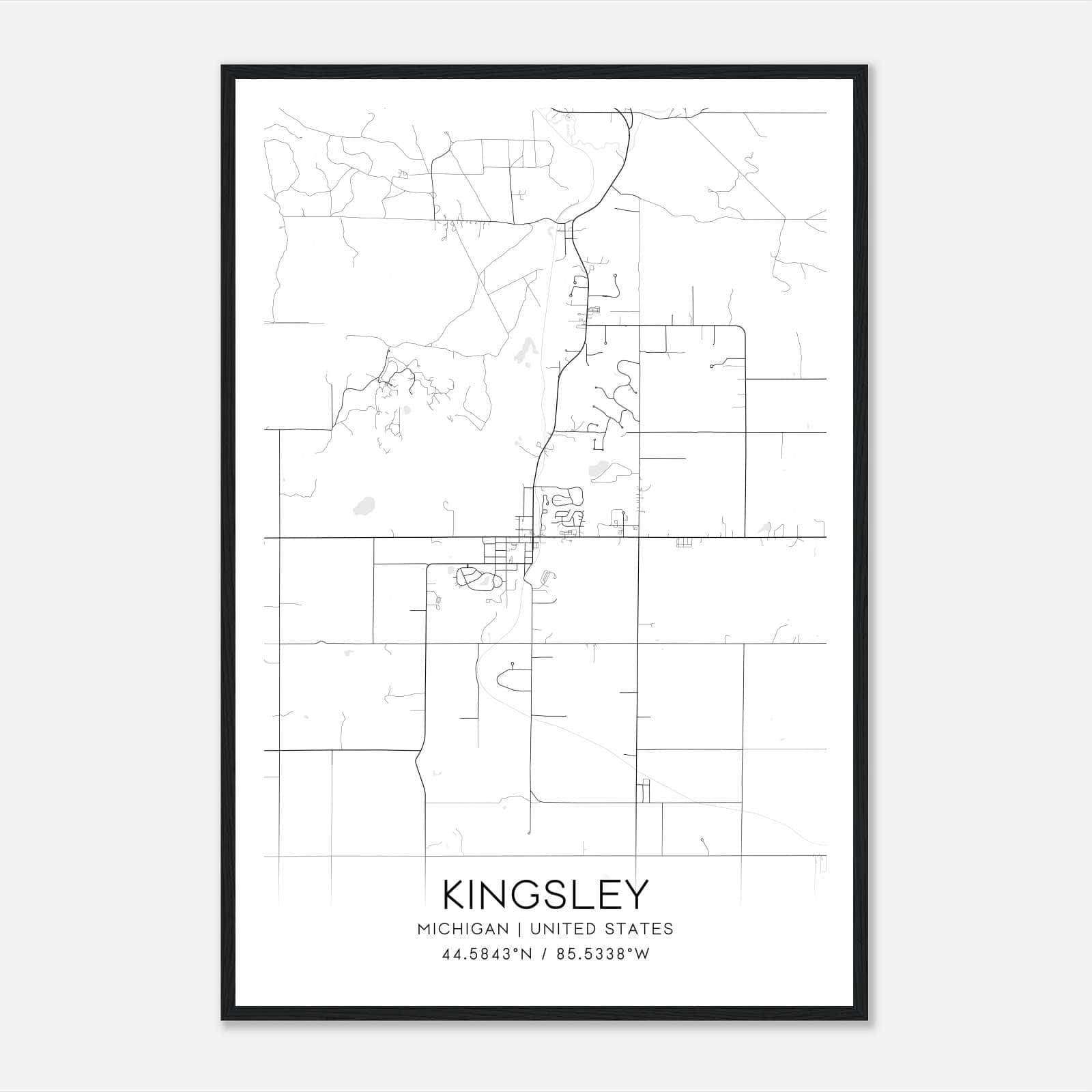 Kingsley Michigan Map Poster, Modern Home Decor Wall Art Print Kingsley Michigan Map Poster, Modern Home Decor Wall Art Print
