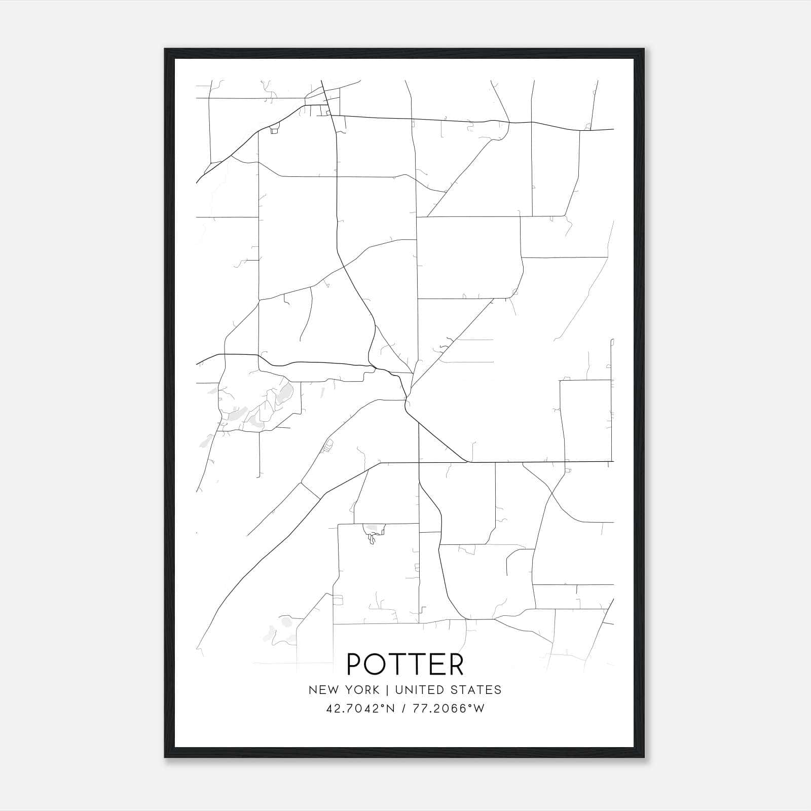 Potter New York Map Poster, Modern Home Decor Wall Art Print Potter New York Map Poster, Modern Home Decor Wall Art Print