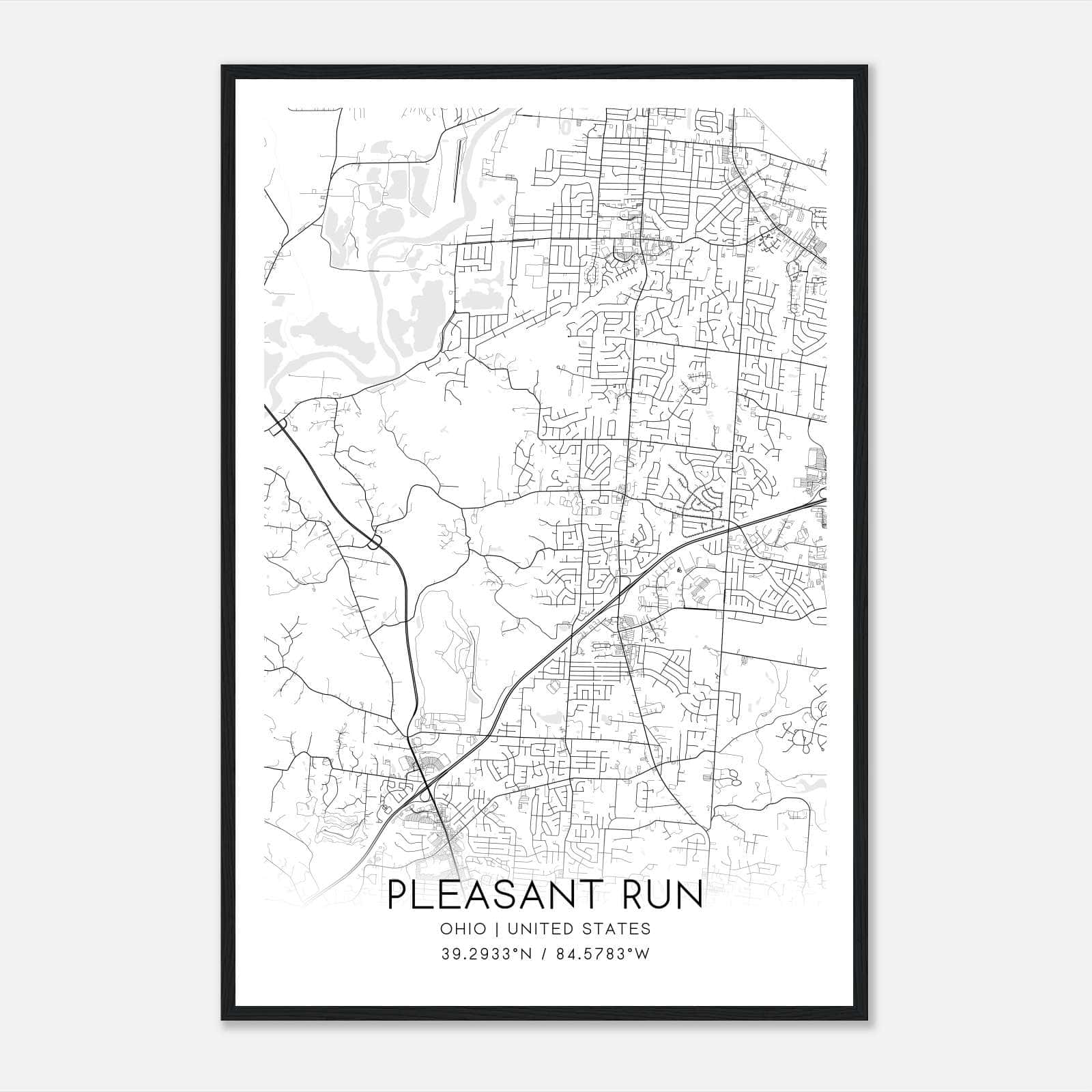 Pleasant Run Ohio Map Poster, Modern Home Decor Wall Art Print Pleasant Run Ohio Map Poster, Modern Home Decor Wall Art Print