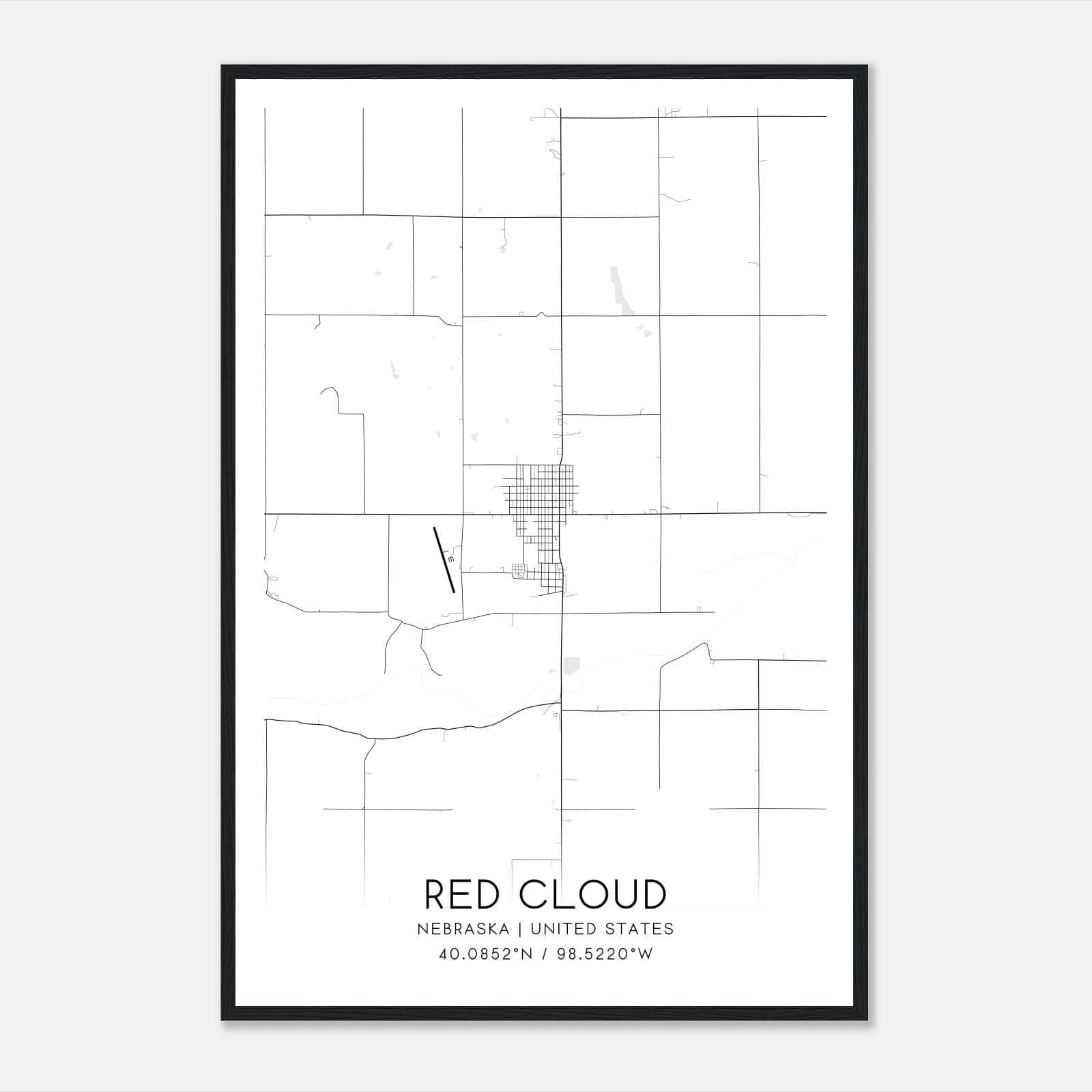 Red Cloud Nebraska Map Poster, Modern Home Decor Wall Art Print Red Cloud Nebraska Map Poster, Modern Home Decor Wall Art Print