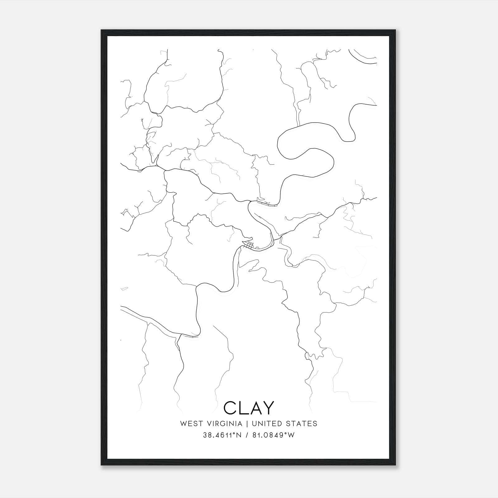 Clay West Virginia Map Poster, Modern Home Decor Wall Art Print Clay West Virginia Map Poster, Modern Home Decor Wall Art Print