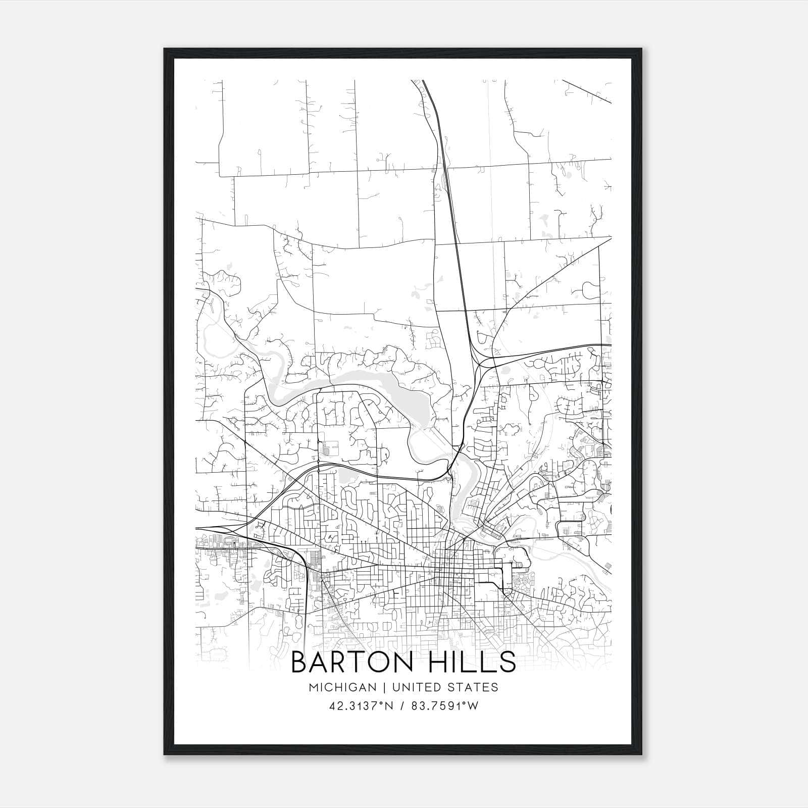 Barton Hills Michigan Map Poster, Modern Home Decor Wall Art Print Barton Hills Michigan Map Poster, Modern Home Decor Wall Art Print