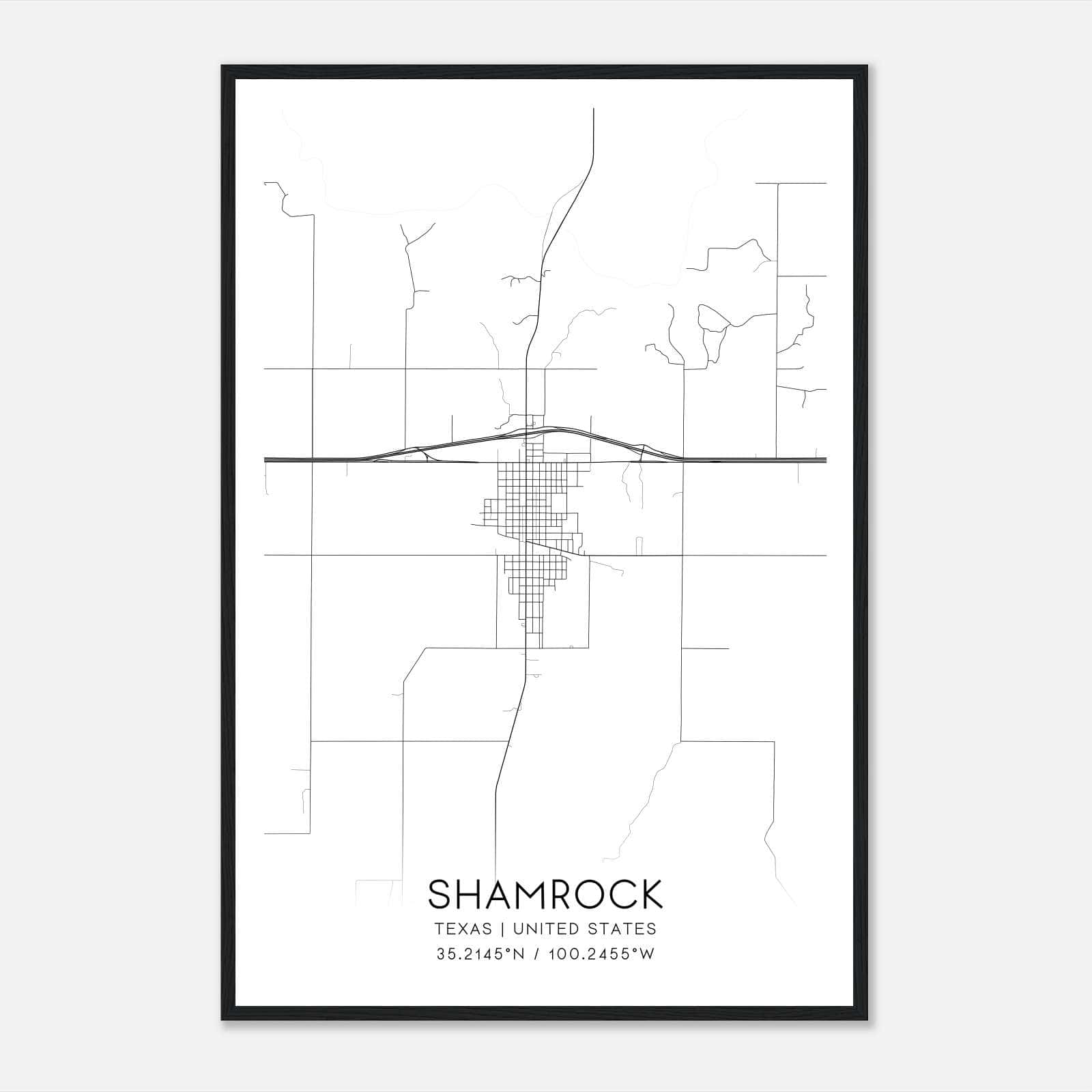 Shamrock Texas Map Poster, Modern Home Decor Wall Art Print Shamrock Texas Map Poster, Modern Home Decor Wall Art Print