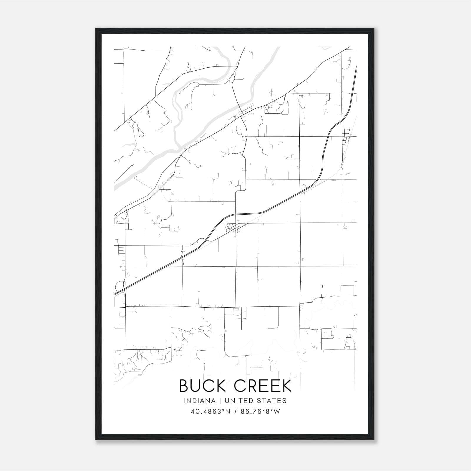 Buck Creek Indiana Map Poster, Modern Home Decor Wall Art Print Buck Creek Indiana Map Poster, Modern Home Decor Wall Art Print