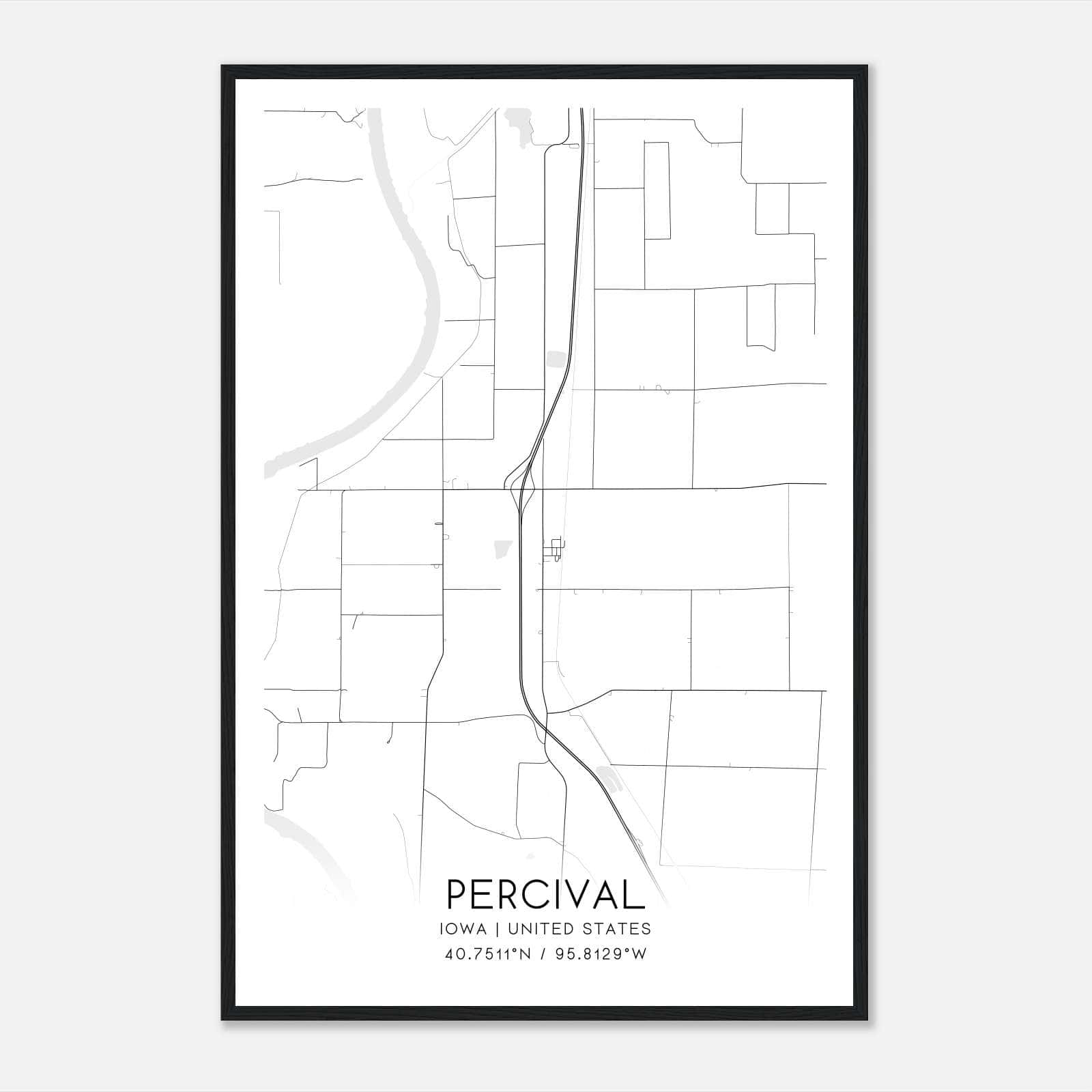 Percival Iowa Map Poster, Modern Home Decor Wall Art Print Percival Iowa Map Poster, Modern Home Decor Wall Art Print