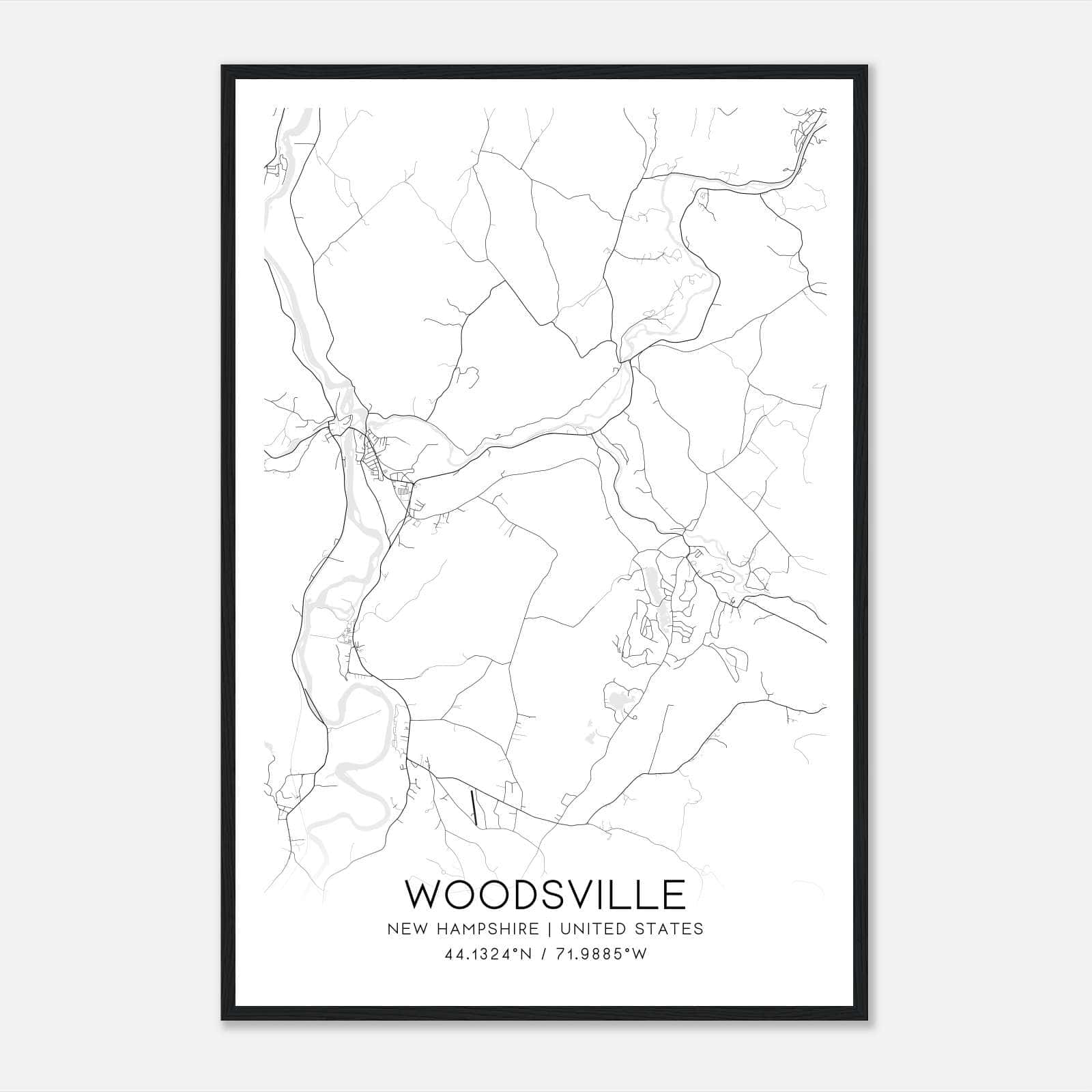 Woodsville New Hampshire Map Poster, Modern Home Decor Wall Art Print Woodsville New Hampshire Map Poster, Modern Home Decor Wall Art Print