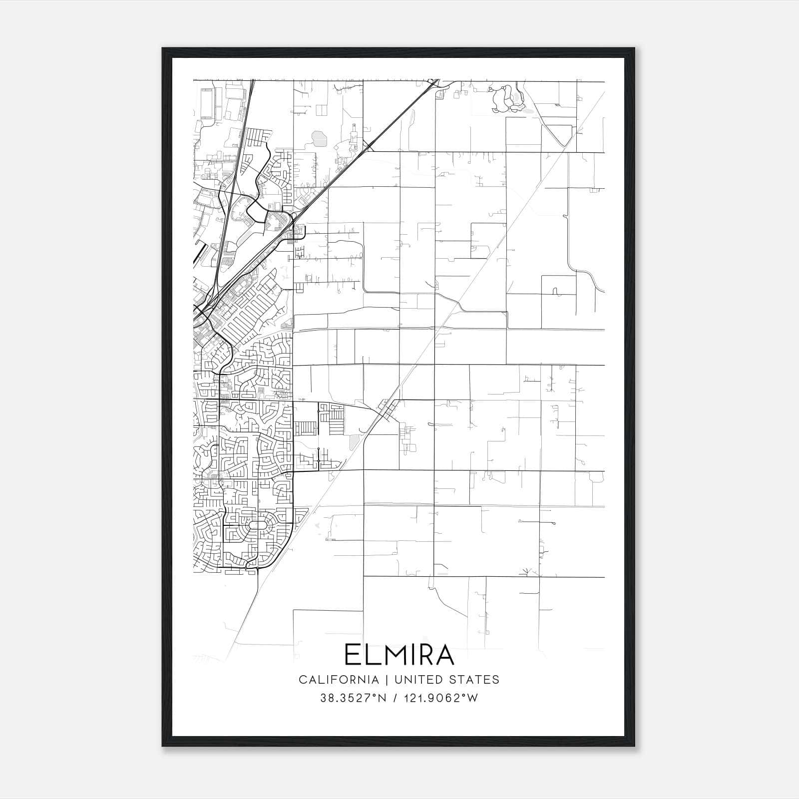 Elmira California Map Poster, Modern Home Decor Wall Art Print Elmira California Map Poster, Modern Home Decor Wall Art Print