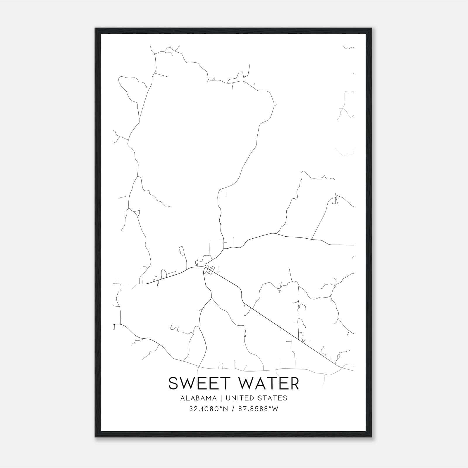 Sweet Water Alabama Map Poster, Modern Home Decor Wall Art Print Sweet Water Alabama Map Poster, Modern Home Decor Wall Art Print