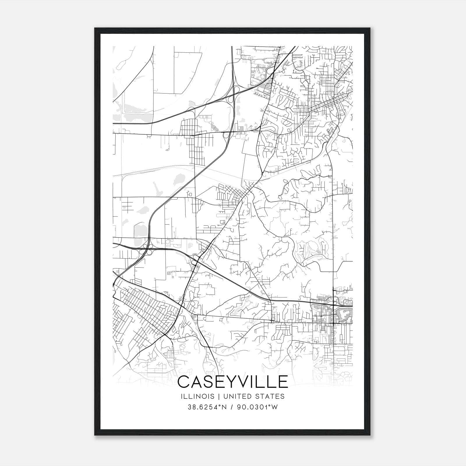 Caseyville Illinois Map Poster, Modern Home Decor Wall Art Print Caseyville Illinois Map Poster, Modern Home Decor Wall Art Print