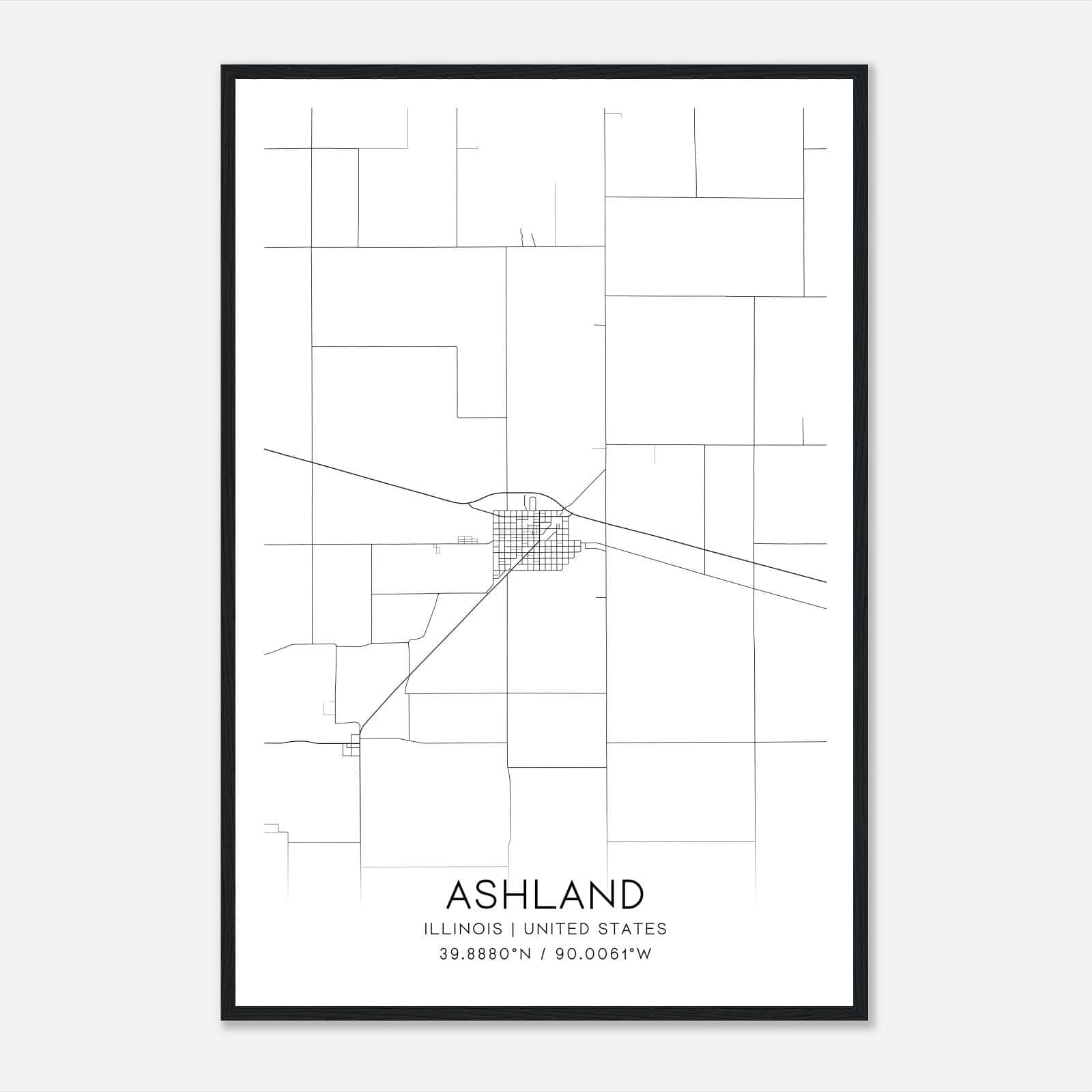 Ashland Illinois Map Poster, Modern Home Decor Wall Art Print Ashland Illinois Map Poster, Modern Home Decor Wall Art Print