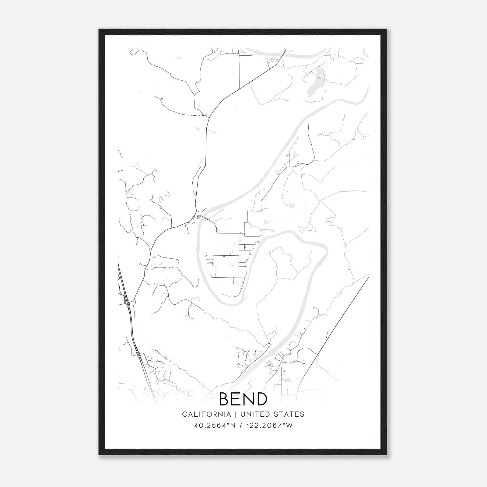 Bend California Map Poster, Modern Home Decor Wall Art Print Bend California Map Poster, Modern Home Decor Wall Art Print