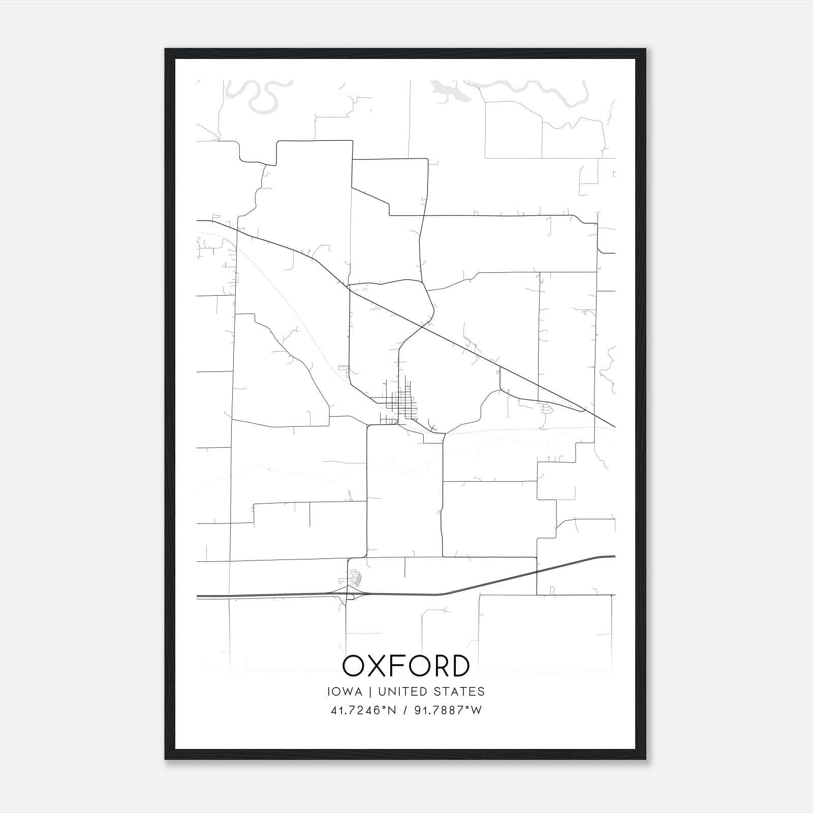 Oxford Iowa Map Poster, Modern Home Decor Wall Art Print Oxford Iowa Map Poster, Modern Home Decor Wall Art Print