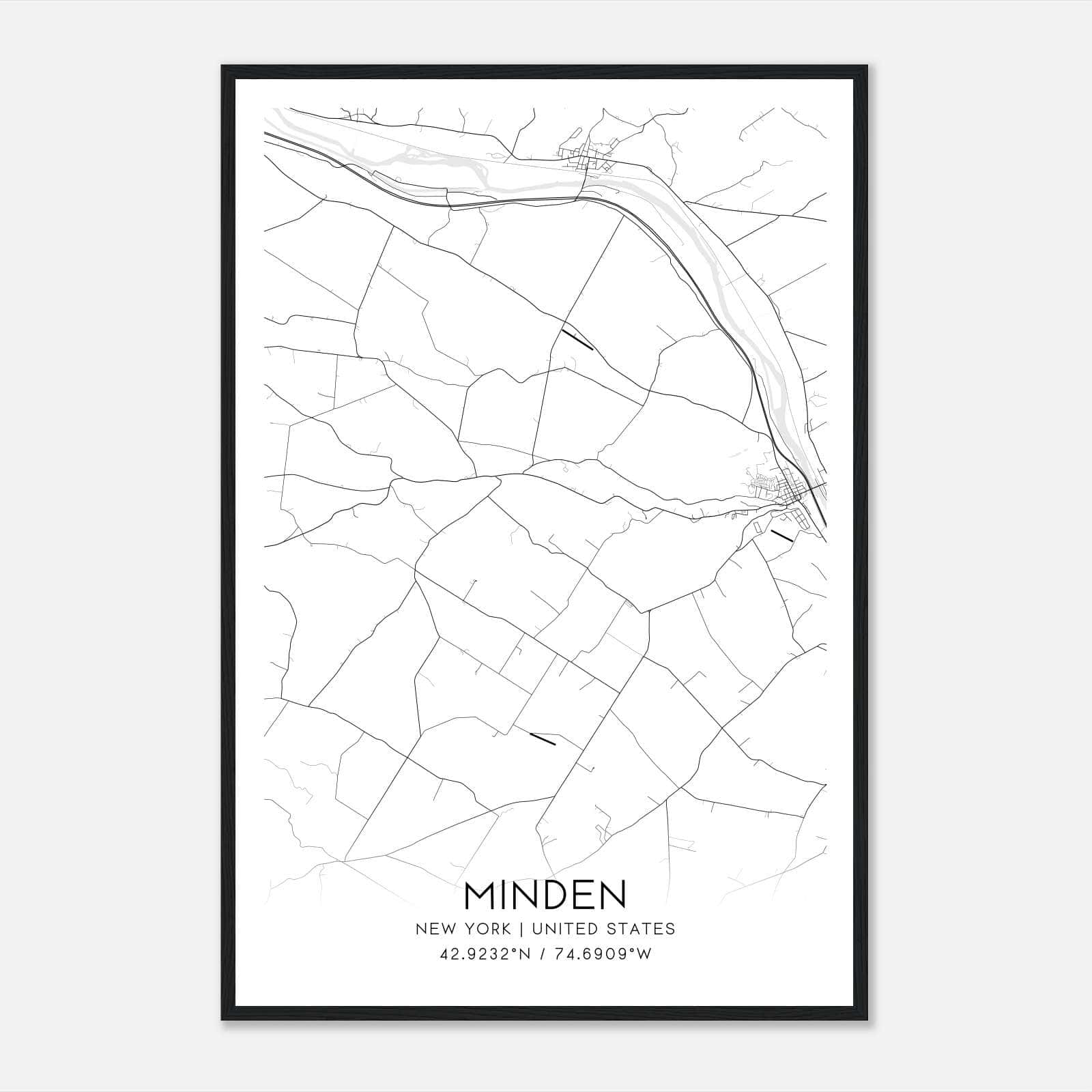 Minden New York Map Poster, Modern Home Decor Wall Art Print Minden New York Map Poster, Modern Home Decor Wall Art Print