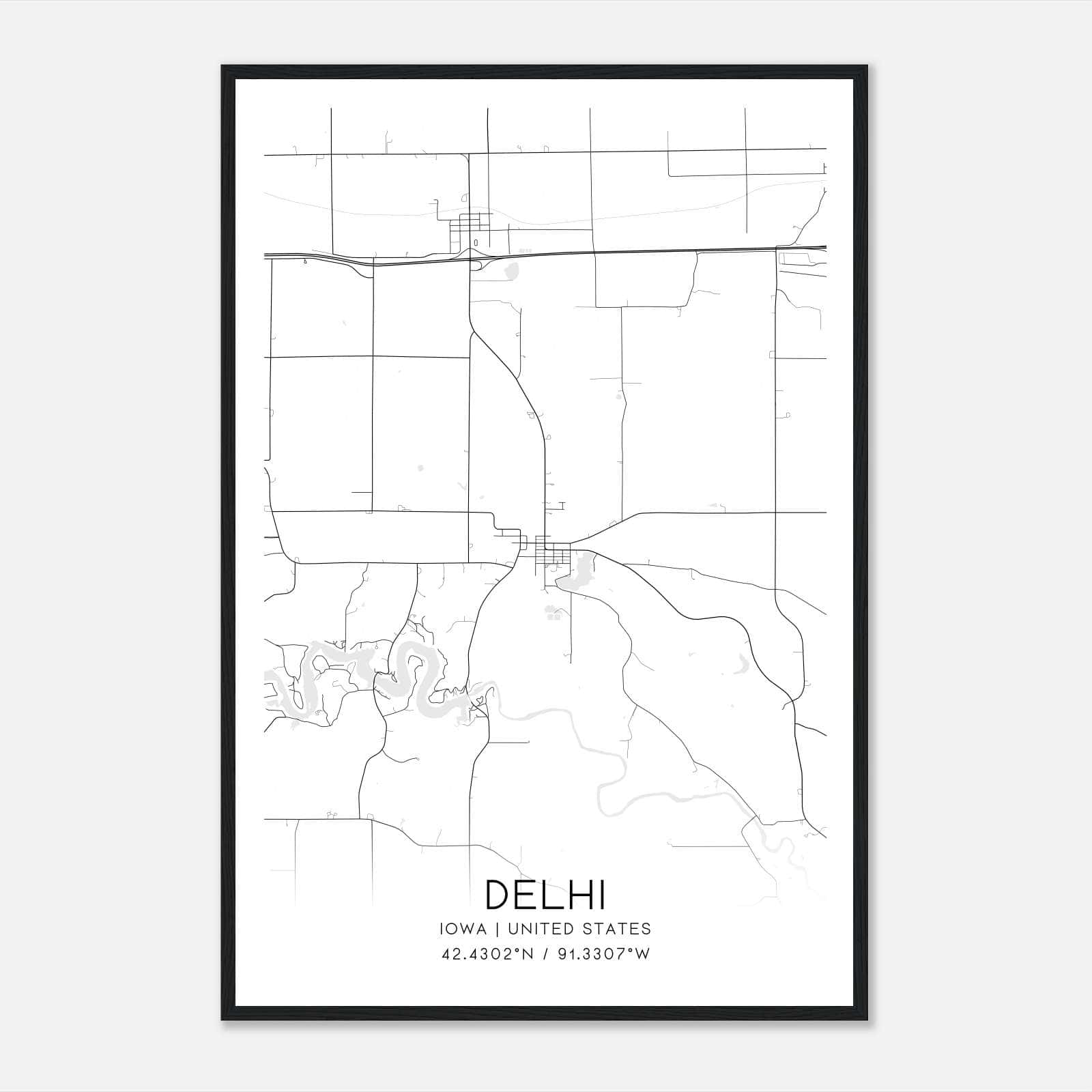 Delhi Iowa Map Poster, Modern Home Decor Wall Art Print Delhi Iowa Map Poster, Modern Home Decor Wall Art Print