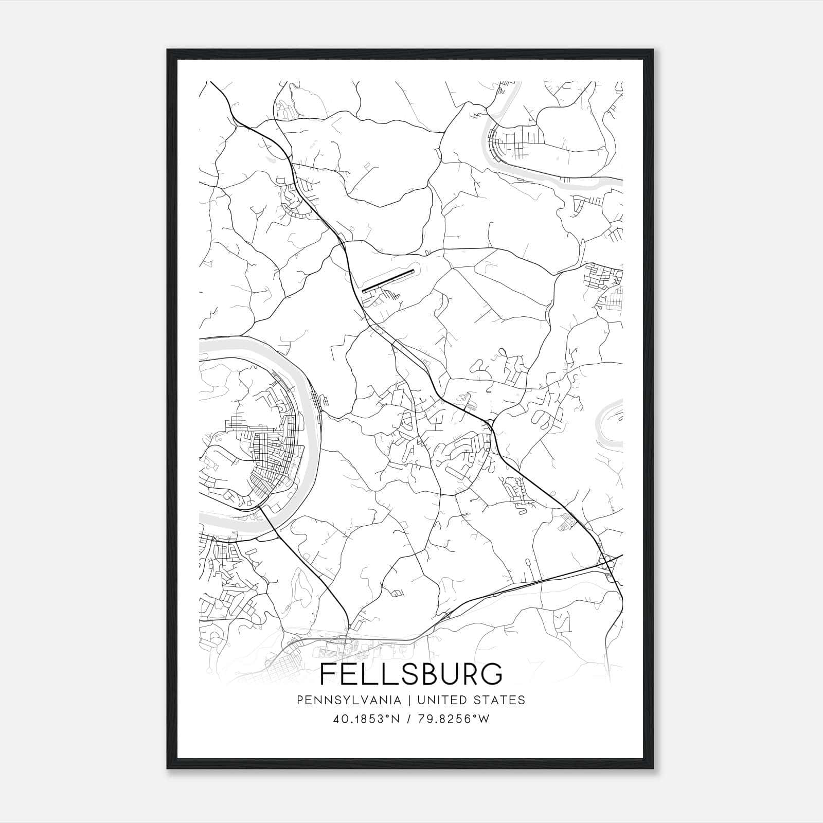 Fellsburg Pennsylvania Map Poster, Modern Home Decor Wall Art Print Fellsburg Pennsylvania Map Poster, Modern Home Decor Wall Art Print