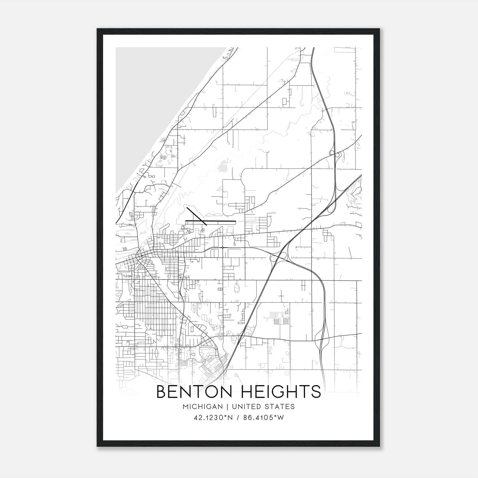 Benton Heights Michigan Map Poster, Modern Home Decor Wall Art Print Benton Heights Michigan Map Poster, Modern Home Decor Wall Art Print