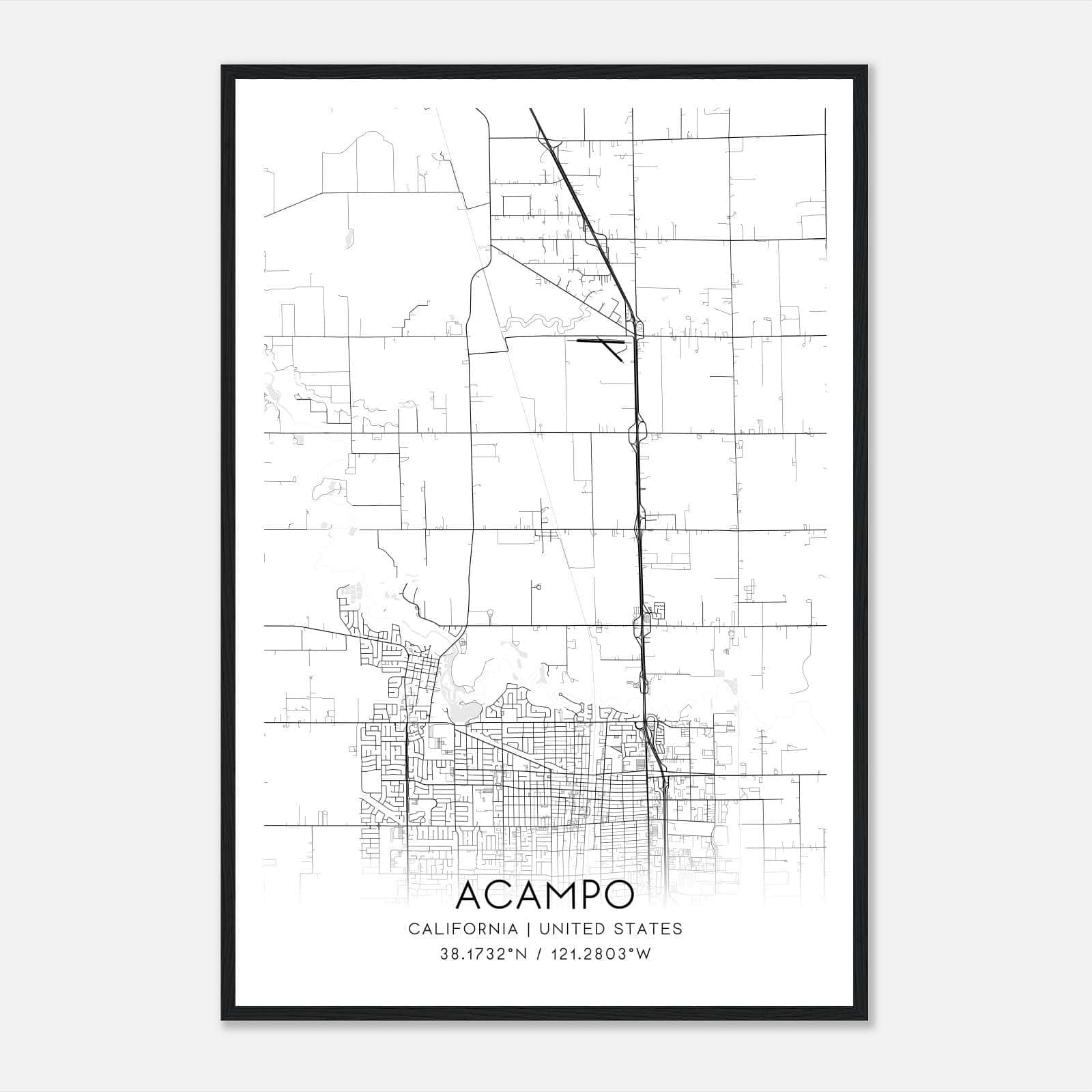 Acampo California Map Poster, Modern Home Decor Wall Art Print