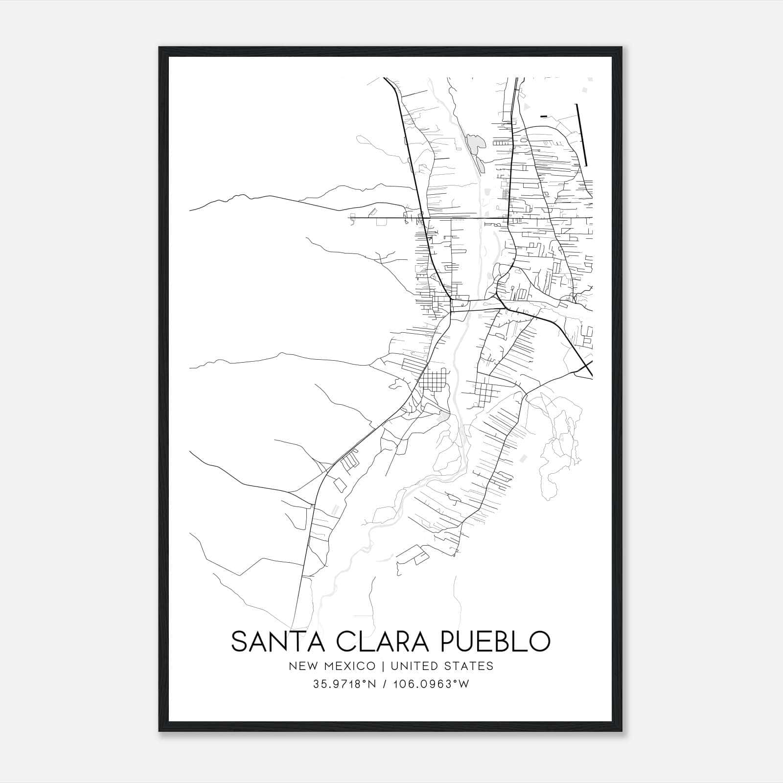 Santa Clara Pueblo New Mexico Map Poster, Modern Home Decor Wall Art Print Santa Clara Pueblo New Mexico Map Poster, Modern Home Decor Wall Art Print