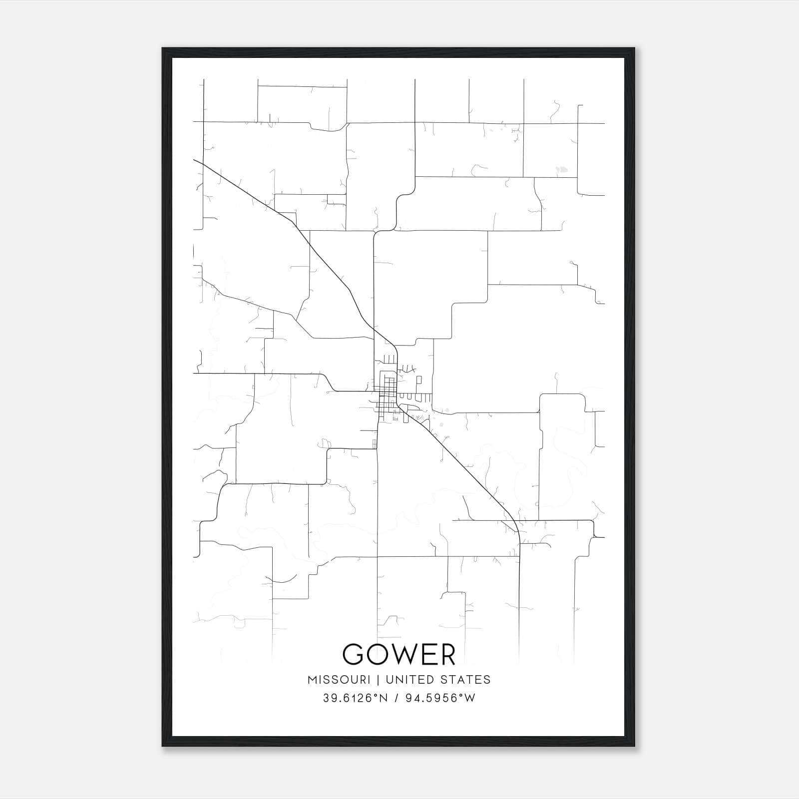 Gower Missouri Map Poster, Modern Home Decor Wall Art Print Gower Missouri Map Poster, Modern Home Decor Wall Art Print