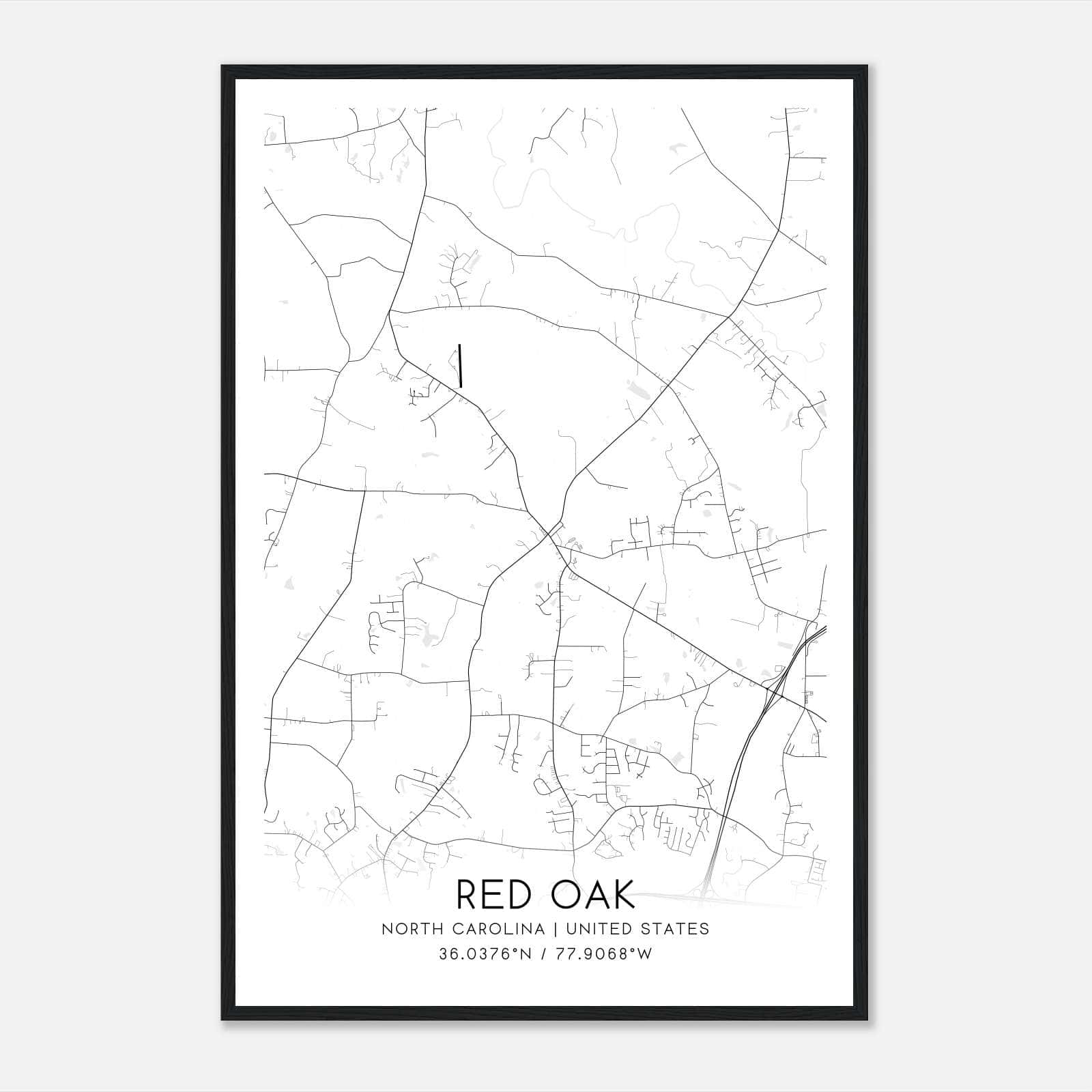 Red Oak North Carolina Map Poster, Modern Home Decor Wall Art Print Red Oak North Carolina Map Poster, Modern Home Decor Wall Art Print