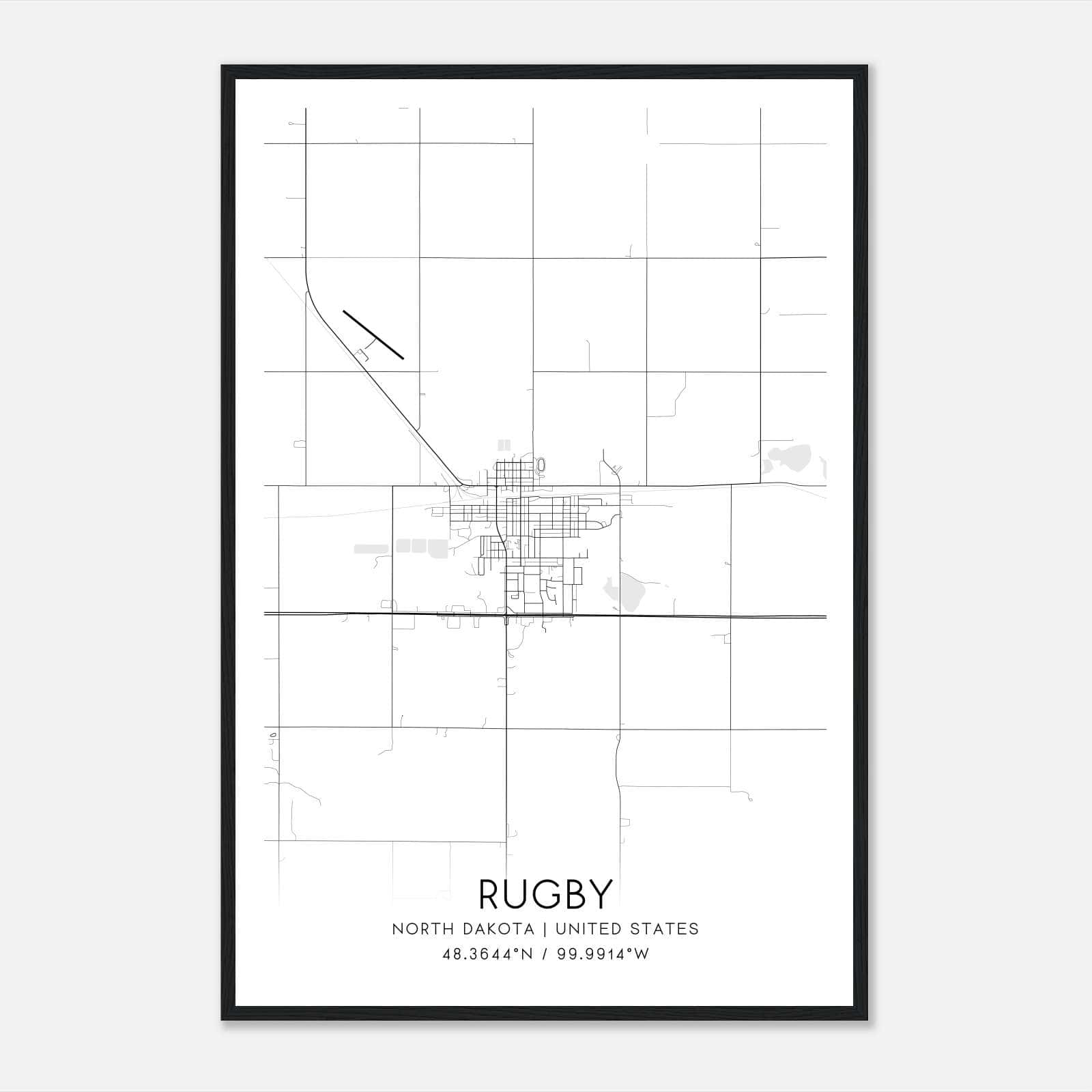 Rugby North Dakota Map Poster, Modern Home Decor Wall Art Print Rugby North Dakota Map Poster, Modern Home Decor Wall Art Print