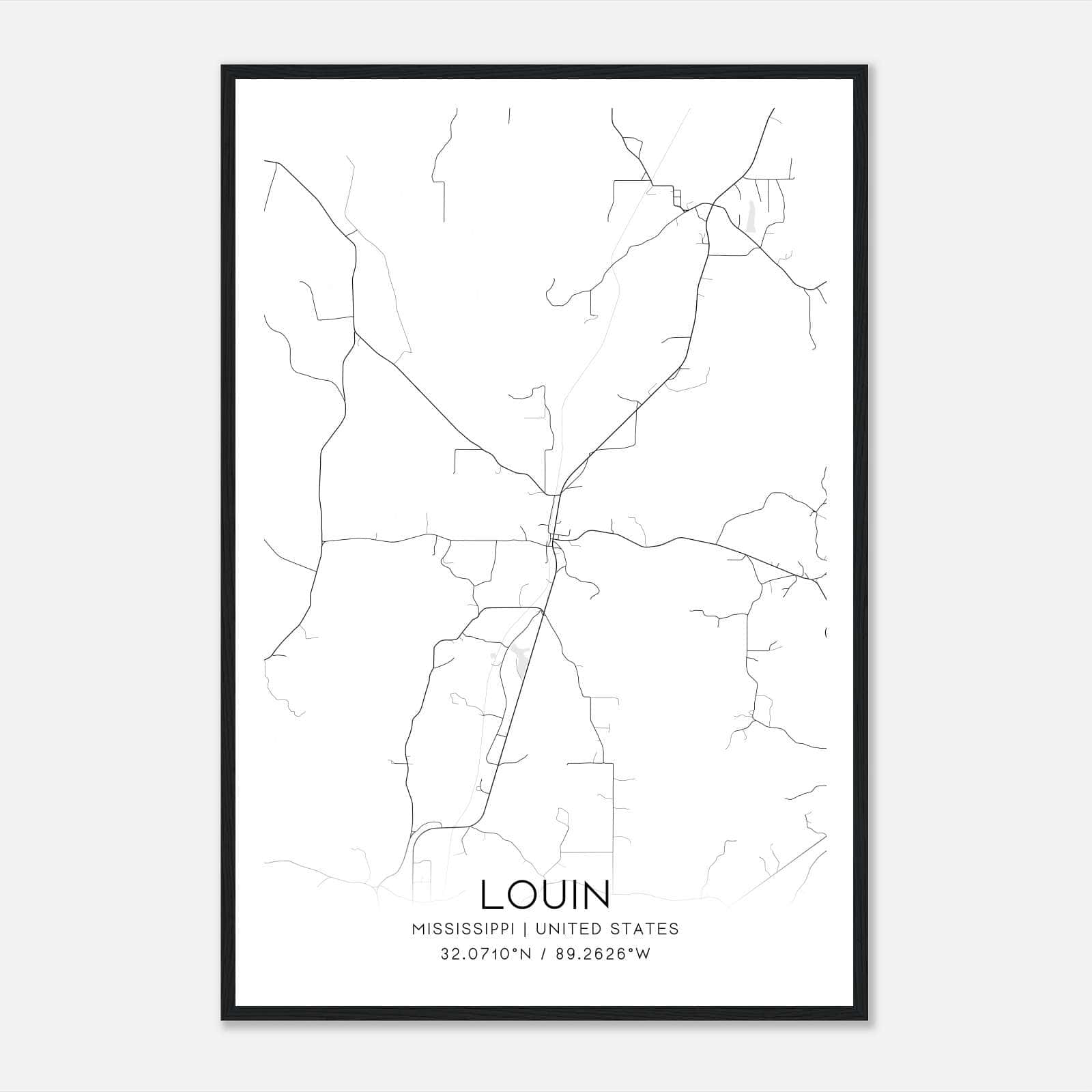 Louin Mississippi Map Poster, Modern Home Decor Wall Art Print Louin Mississippi Map Poster, Modern Home Decor Wall Art Print
