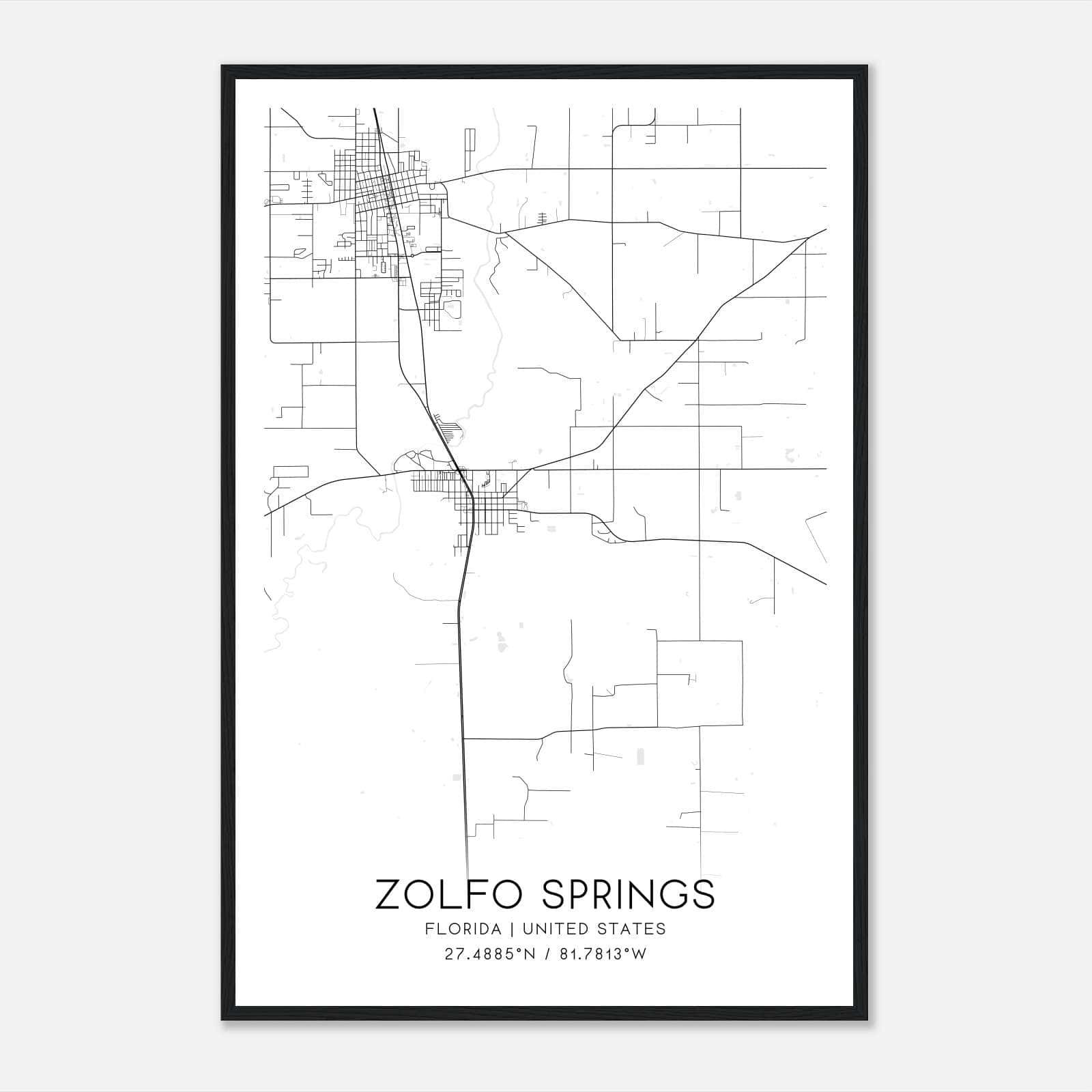 Zolfo Springs Florida Map Poster, Modern Home Decor Wall Art Print
