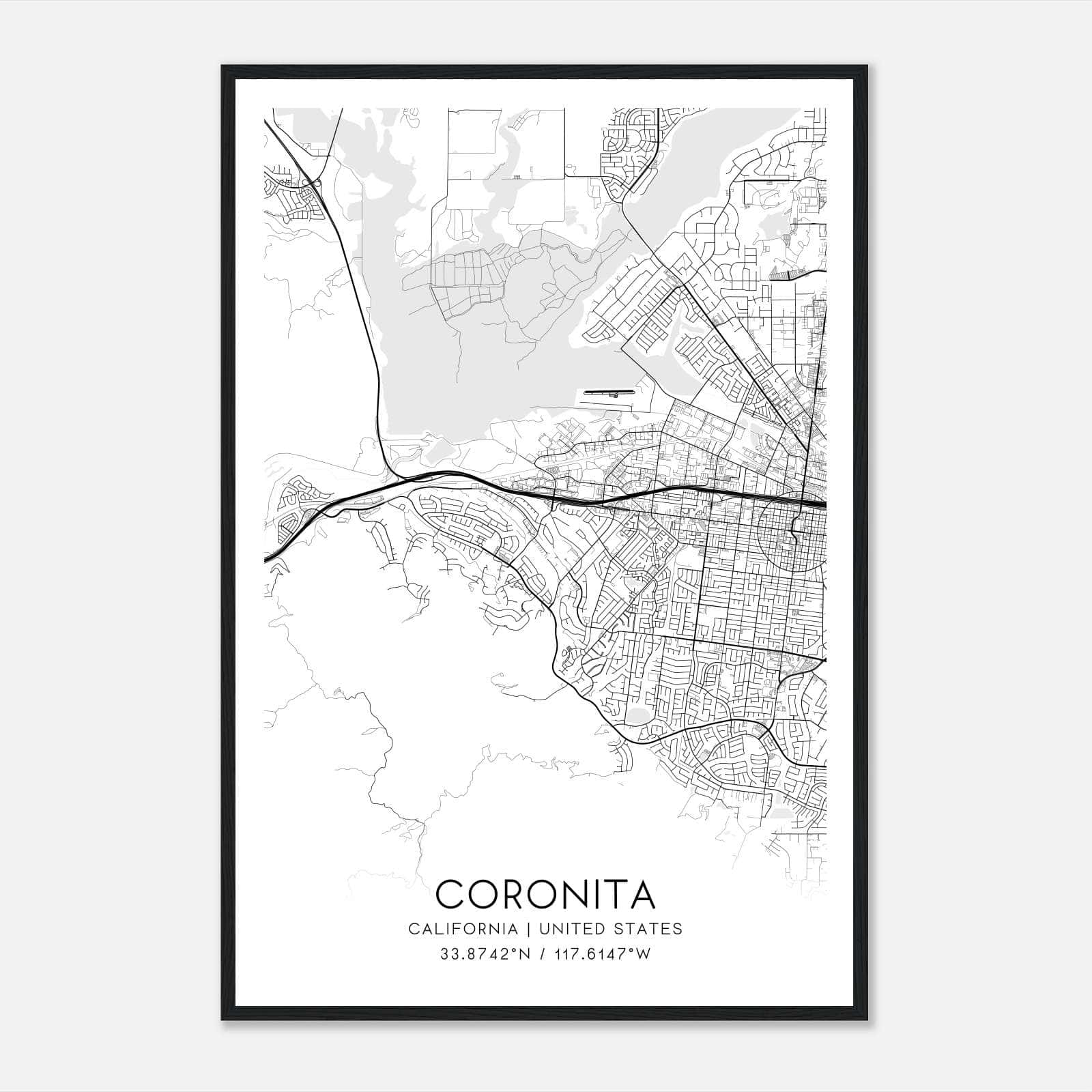 Coronita California Map Poster, Modern Home Decor Wall Art Print Coronita California Map Poster, Modern Home Decor Wall Art Print